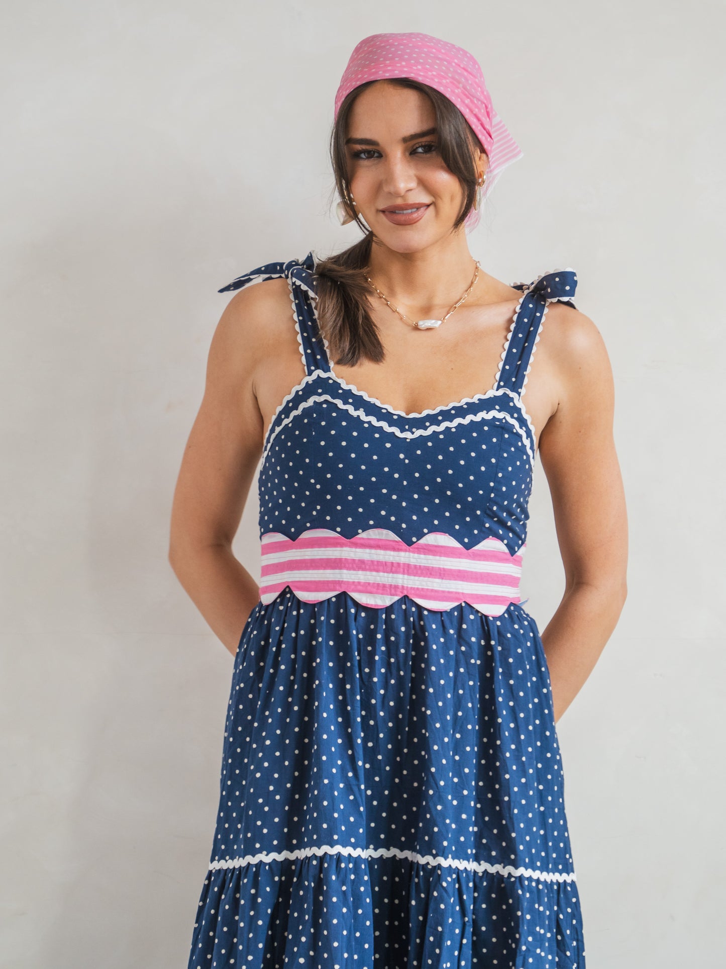 'AMORE' DRESS IN NAVY DOT