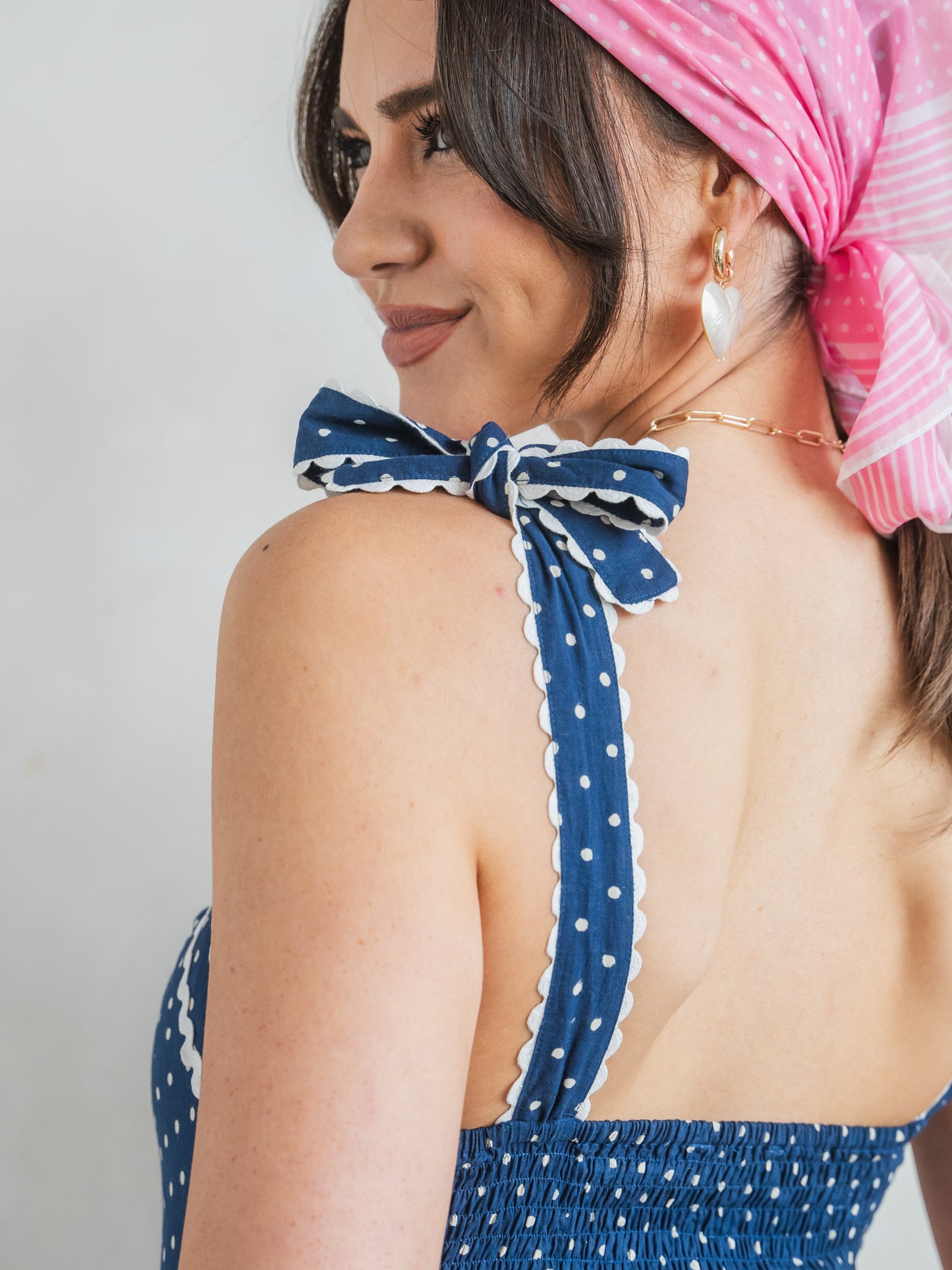 'AMORE' DRESS IN NAVY DOT