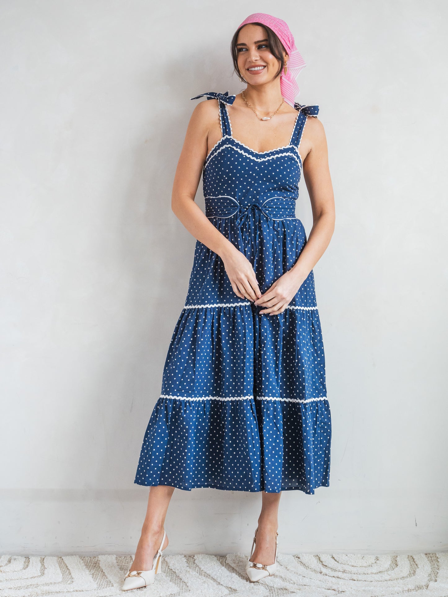 'AMORE' DRESS IN NAVY DOT