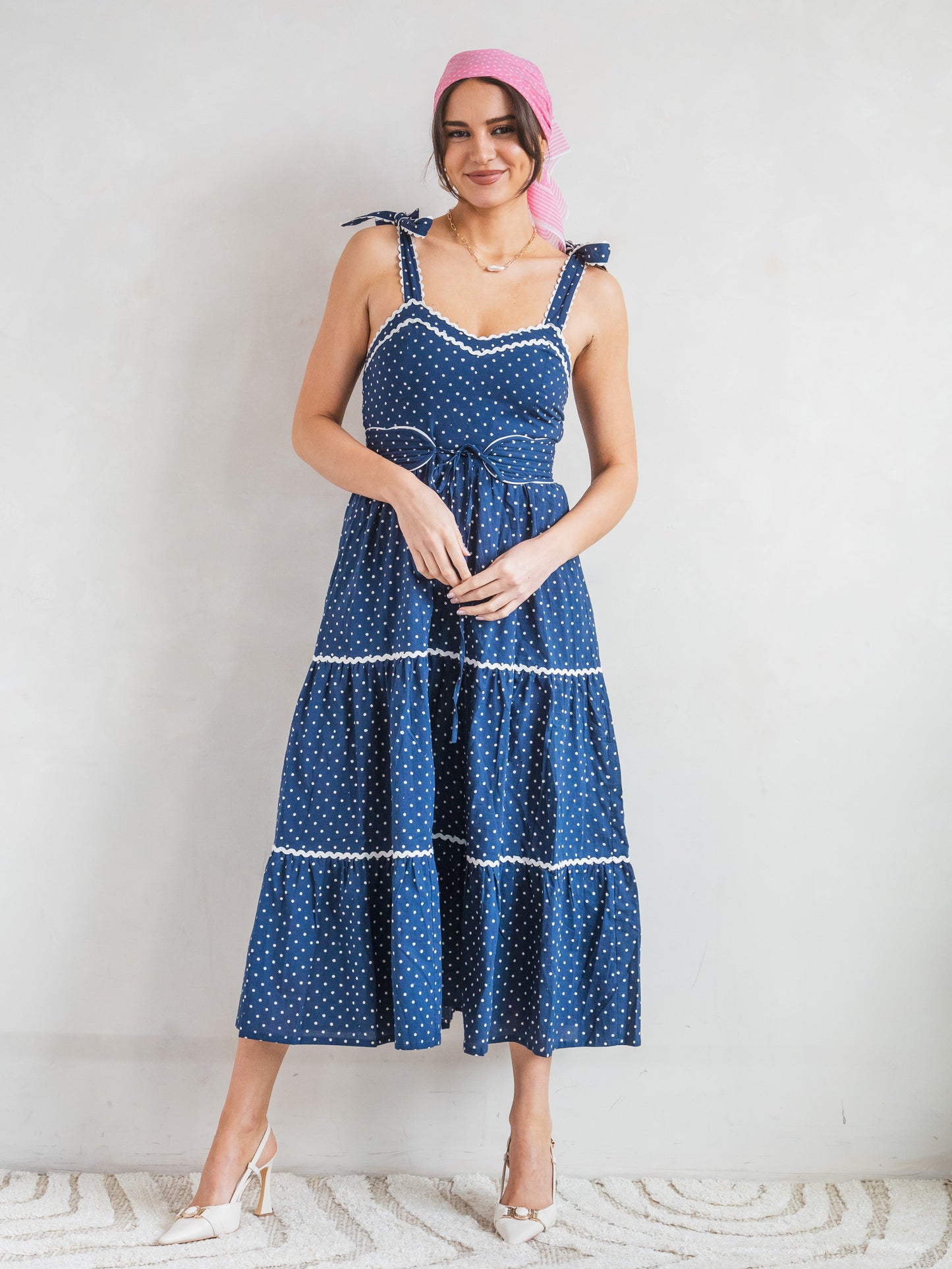 'AMORE' DRESS IN NAVY DOT
