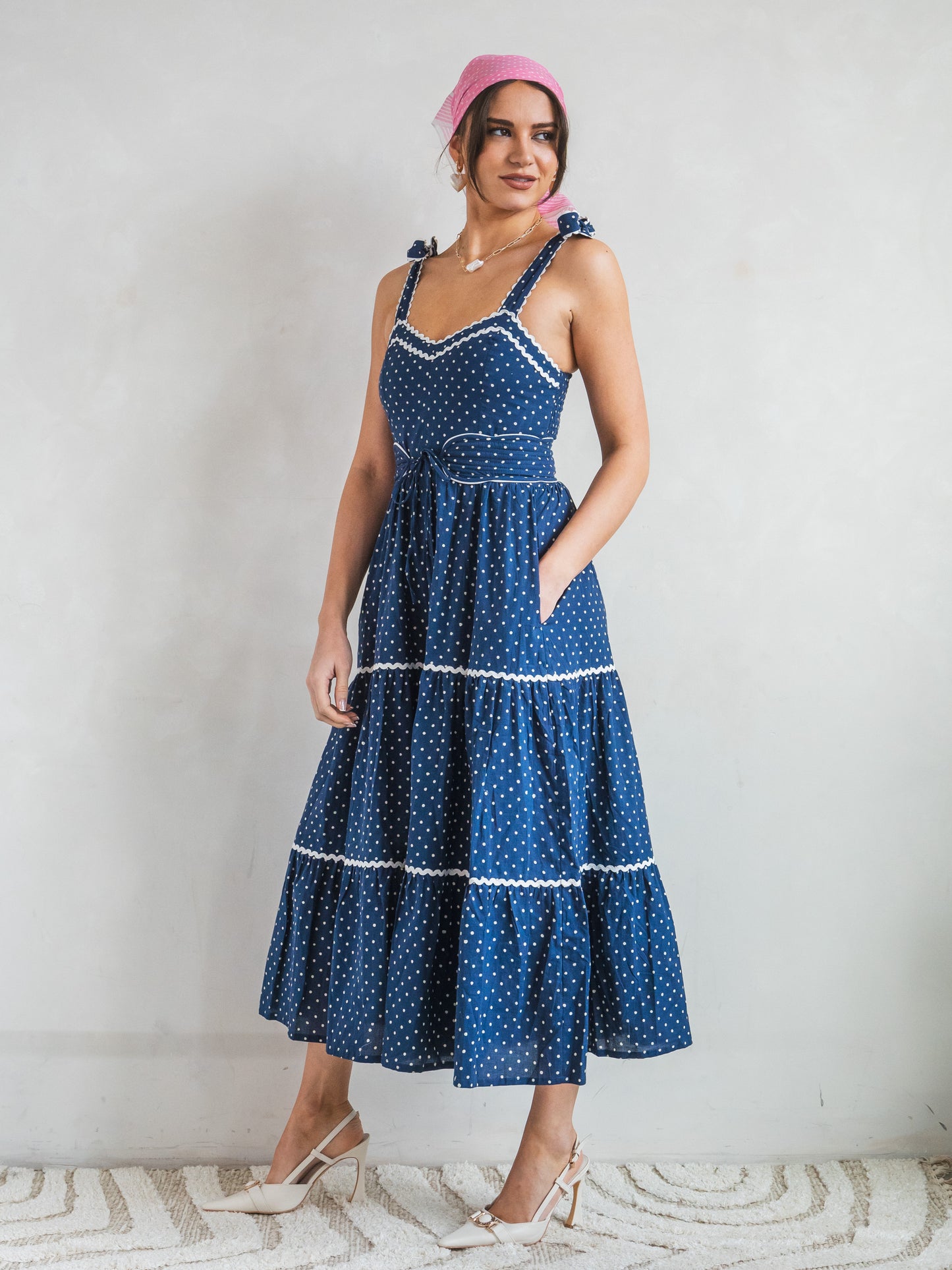 'AMORE' DRESS IN NAVY DOT