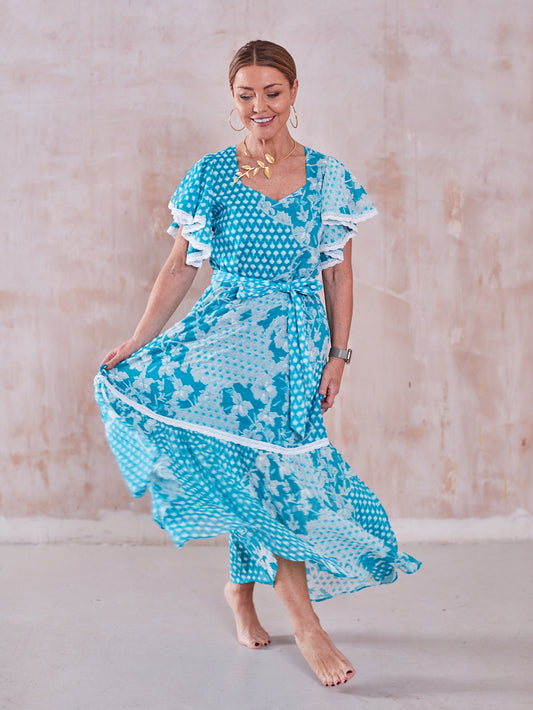 'FEATHER' DRESS IN TURQUOISE