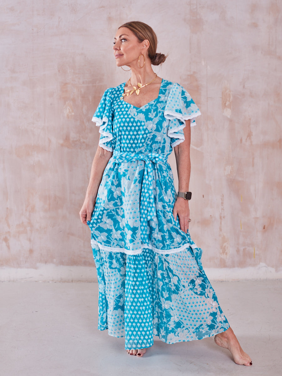 'FEATHER' DRESS IN TURQUOISE