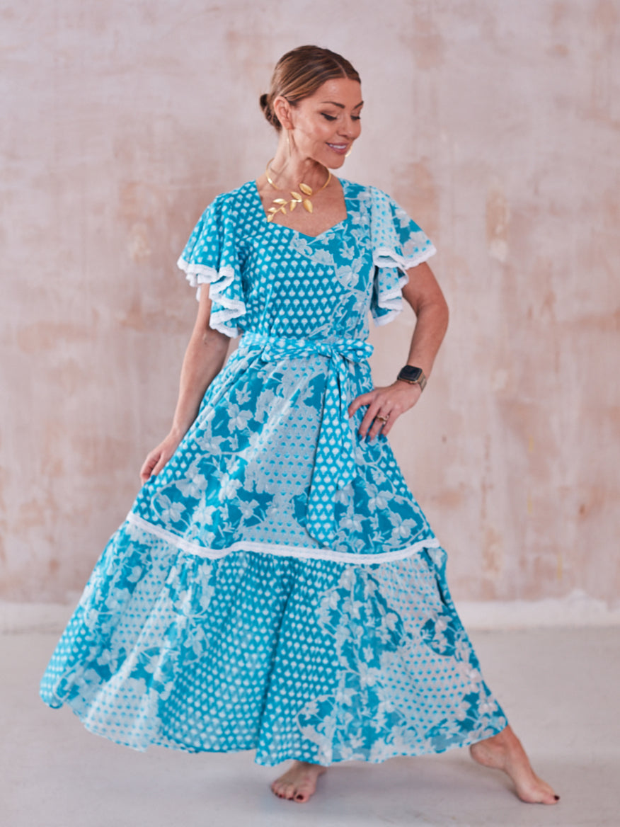 'FEATHER' DRESS IN TURQUOISE