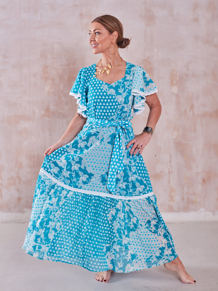 'FEATHER' DRESS IN TURQUOISE
