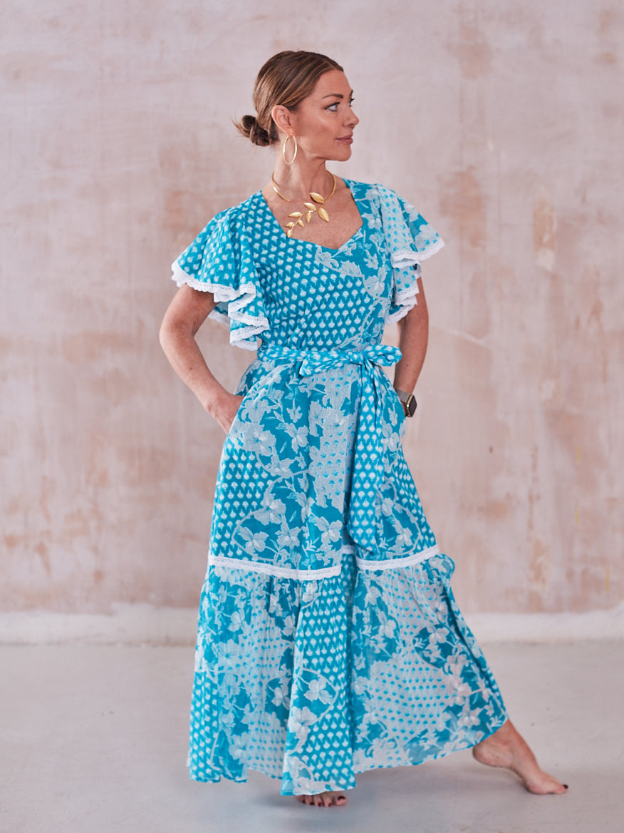 'FEATHER' DRESS IN TURQUOISE