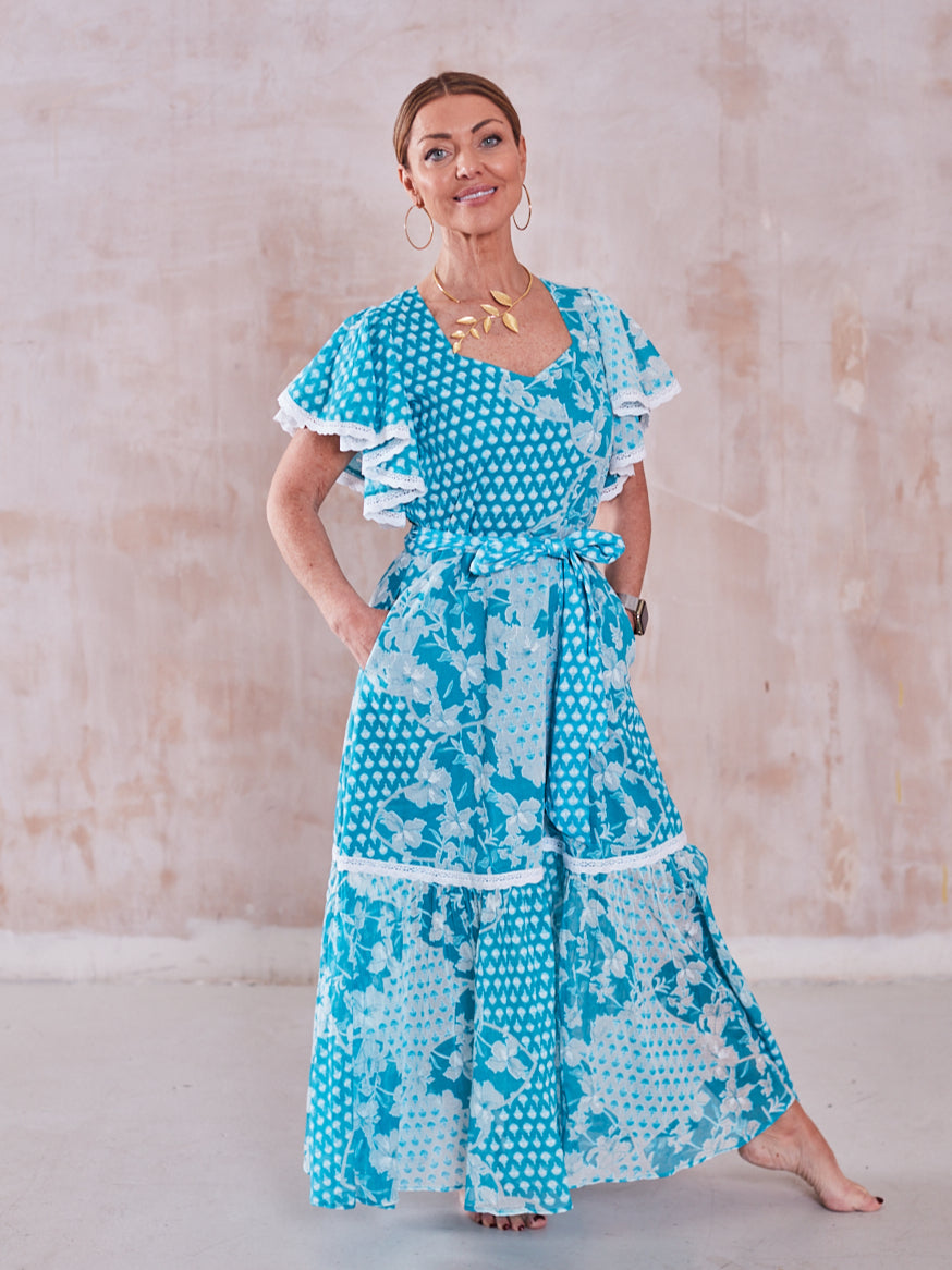 'FEATHER' DRESS IN TURQUOISE