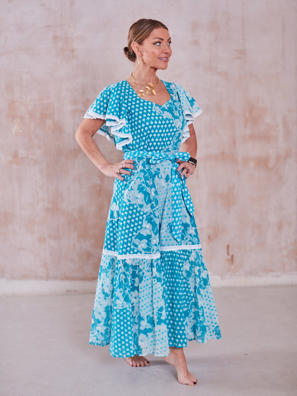 'FEATHER' DRESS IN TURQUOISE