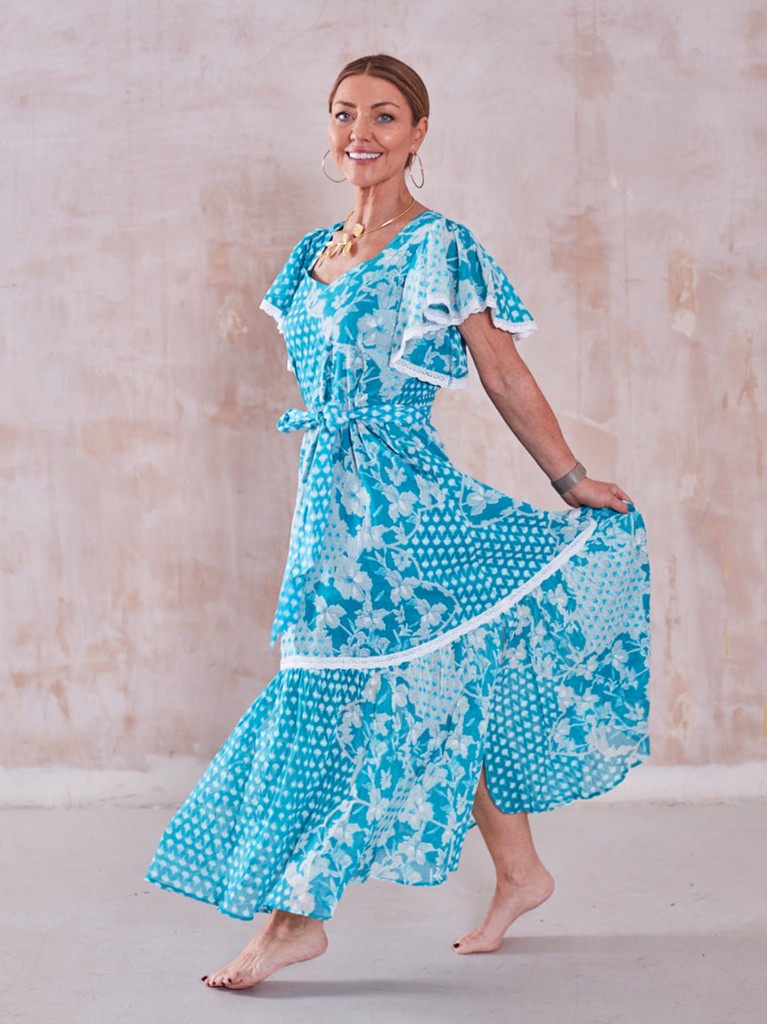 'FEATHER' DRESS IN TURQUOISE