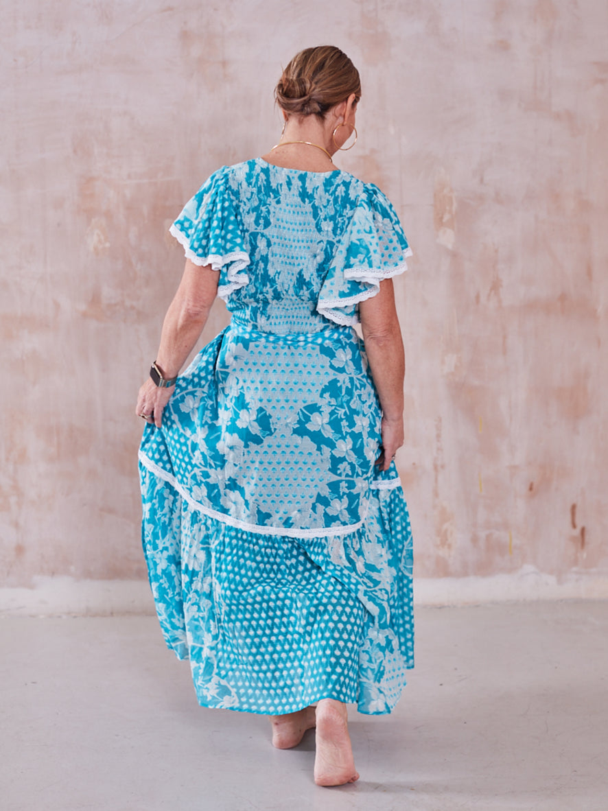 'FEATHER' DRESS IN TURQUOISE