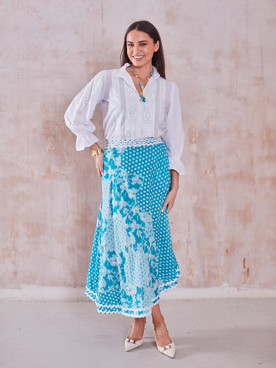 'FEATHER' SKIRT IN TURQUOISE - Main Image