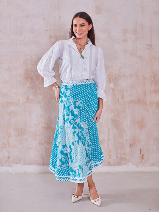'FEATHER' SKIRT IN TURQUOISE