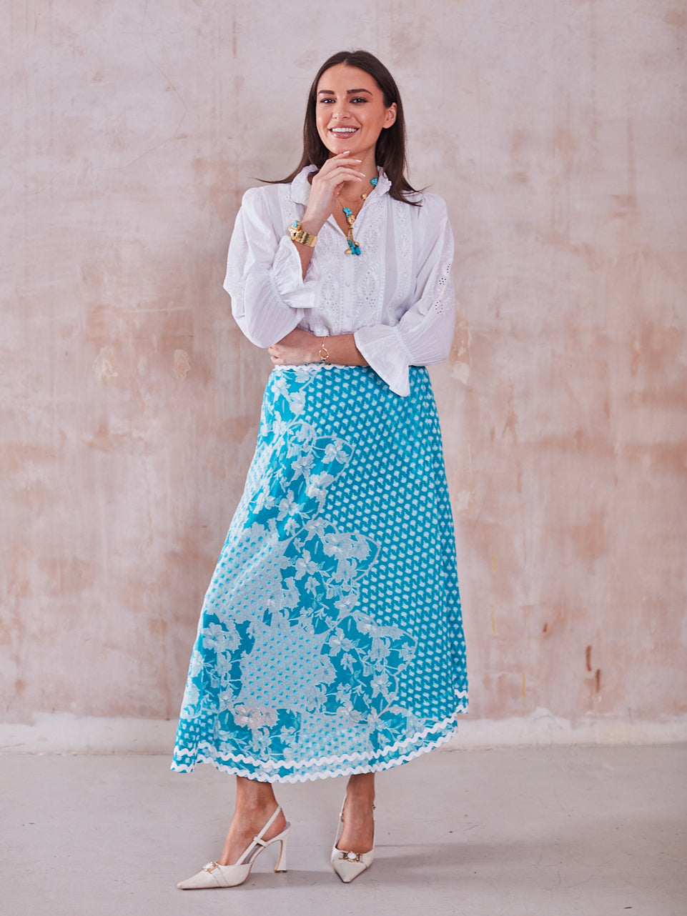 'FEATHER' SKIRT IN TURQUOISE