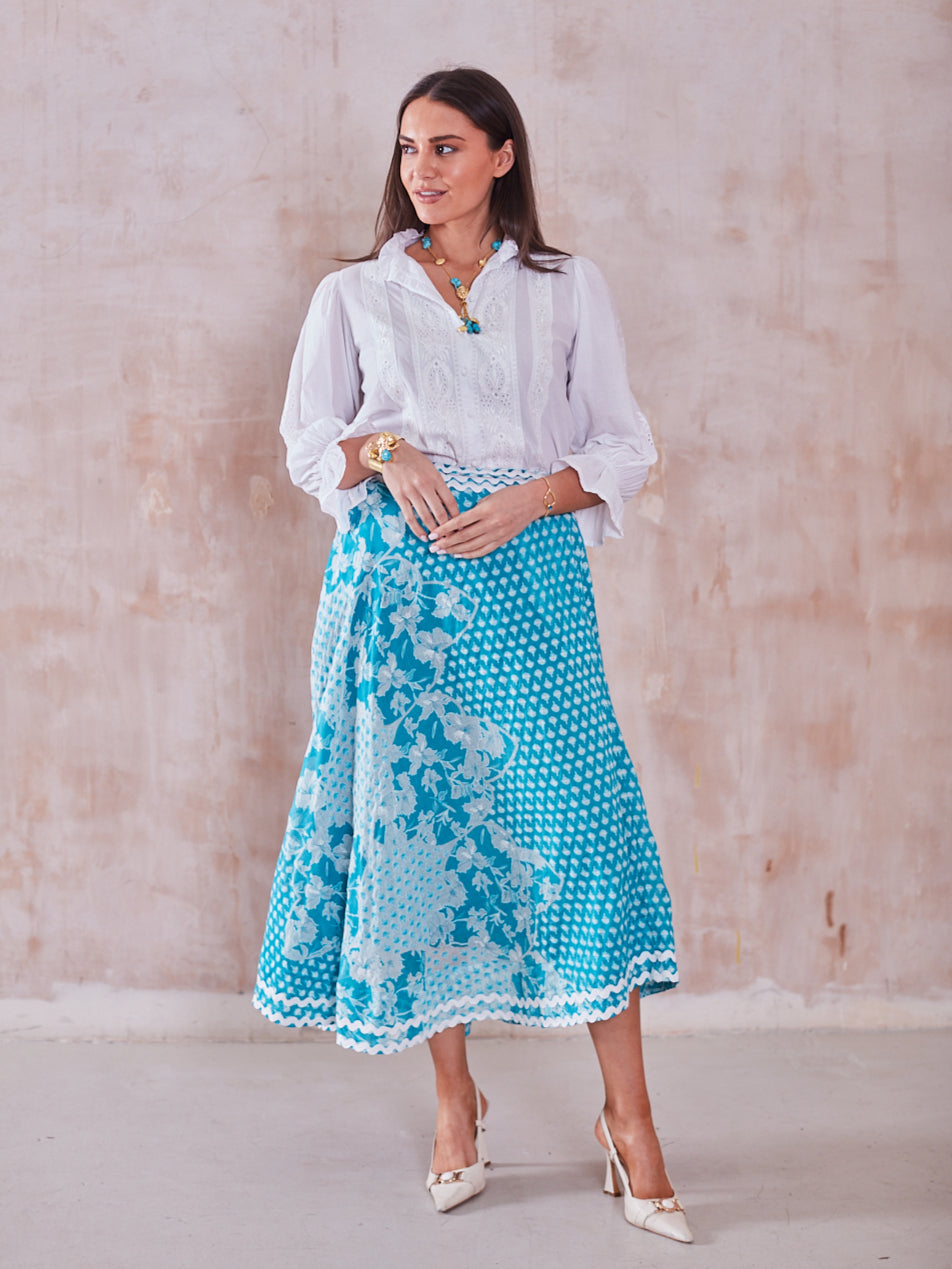 'FEATHER' SKIRT IN TURQUOISE