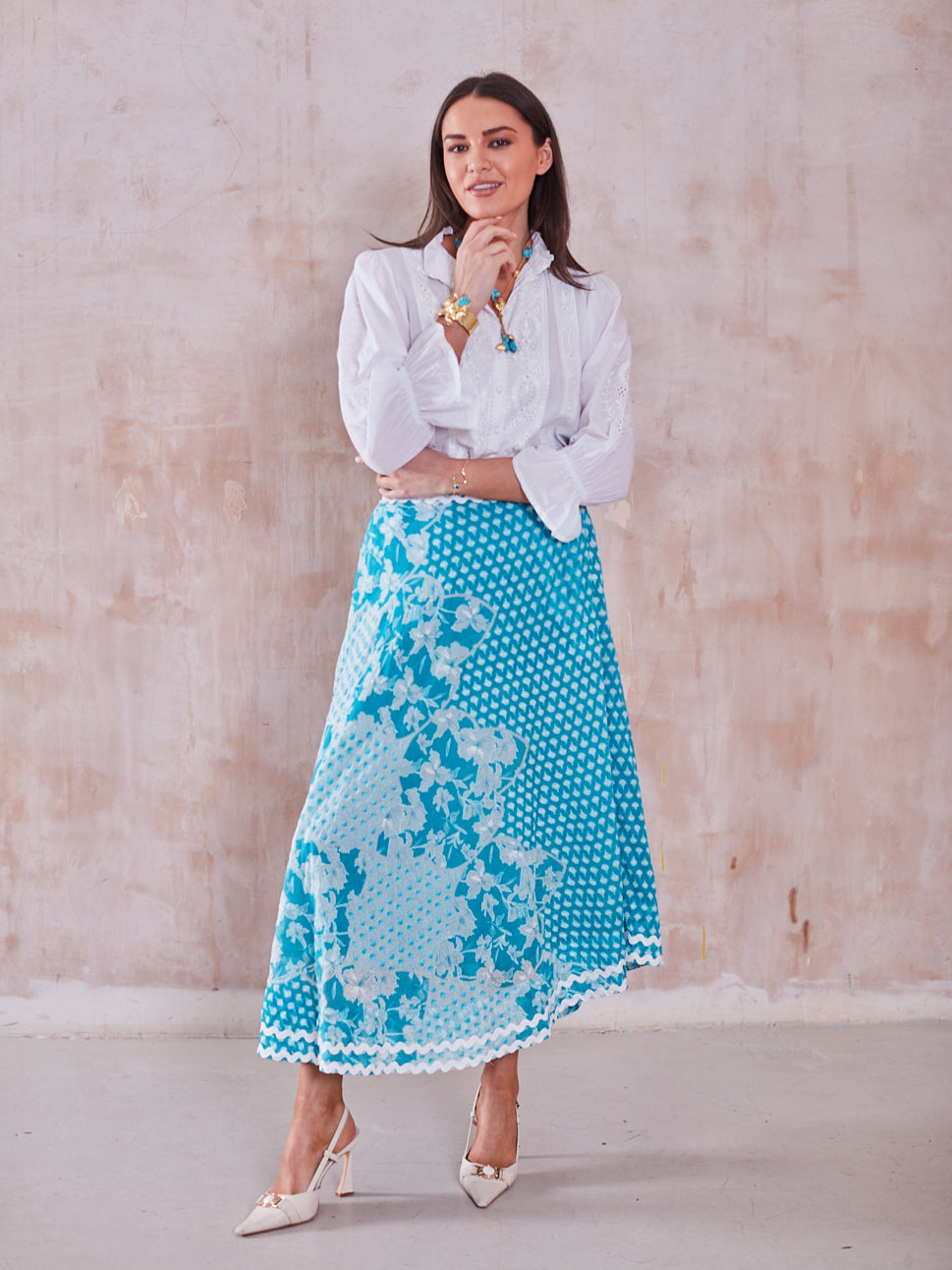 'FEATHER' SKIRT IN TURQUOISE
