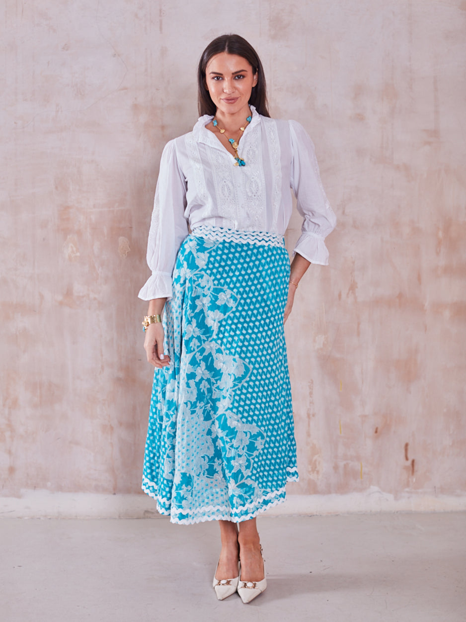 'FEATHER' SKIRT IN TURQUOISE
