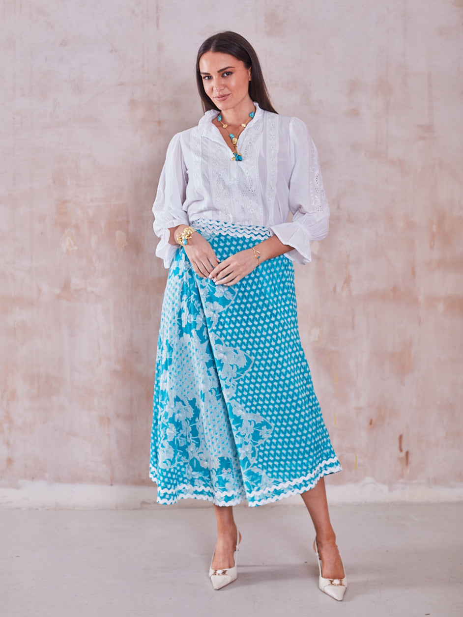 'FEATHER' SKIRT IN TURQUOISE