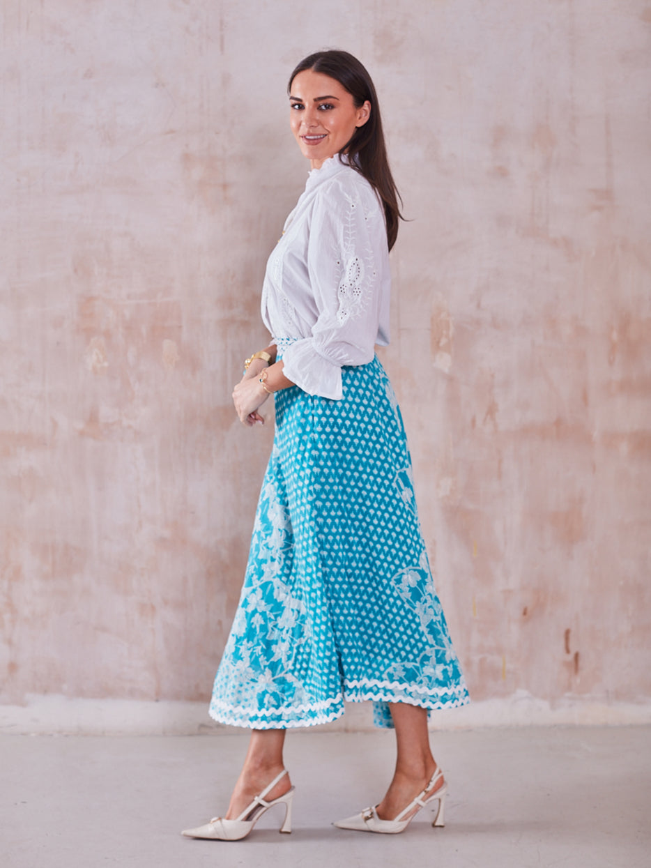 'FEATHER' SKIRT IN TURQUOISE
