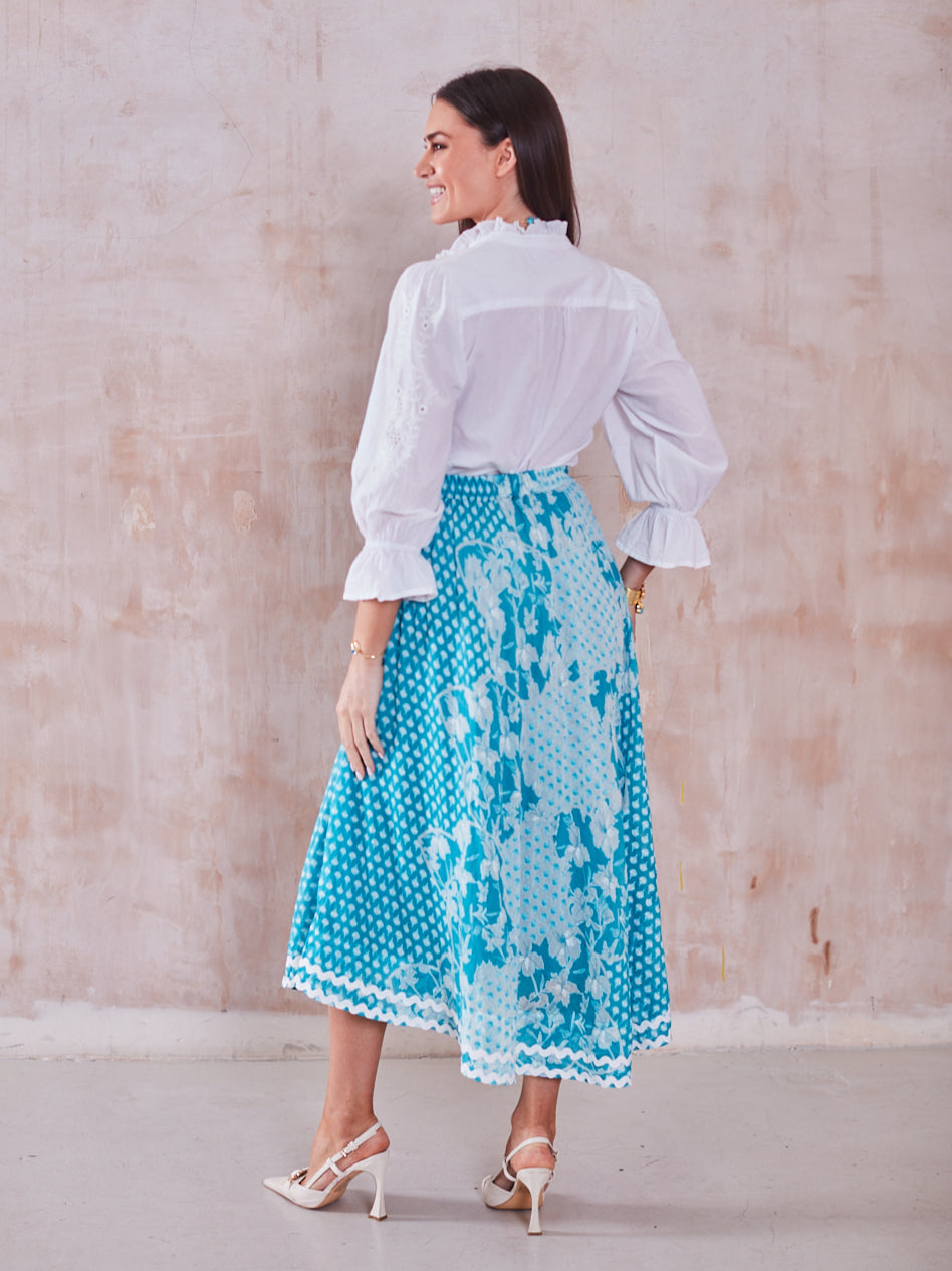 'FEATHER' SKIRT IN TURQUOISE