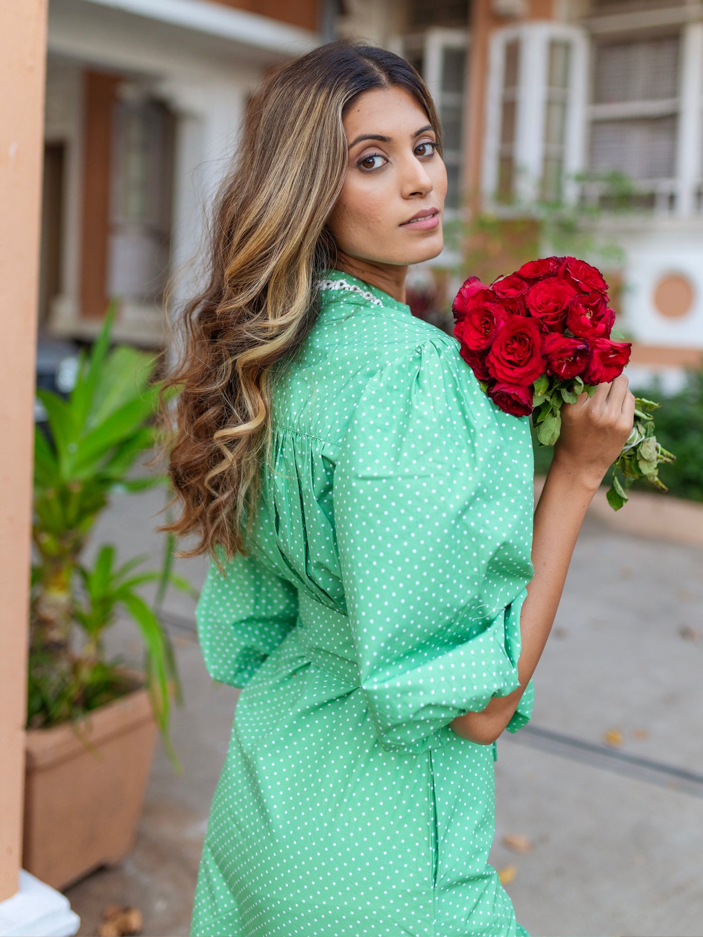 'FOLLOW YOUR HEART' DRESS IN APPLE DOT