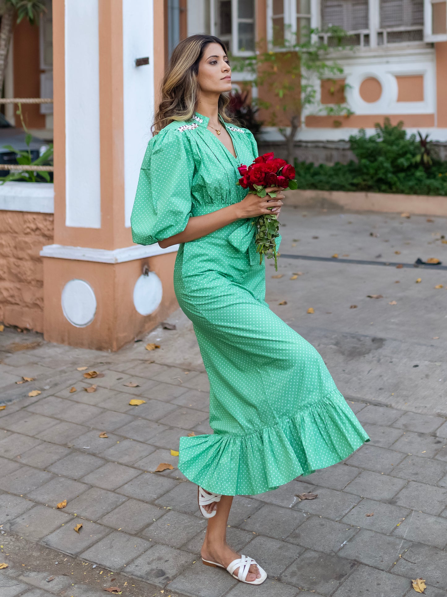 'FOLLOW YOUR HEART' DRESS IN APPLE DOT