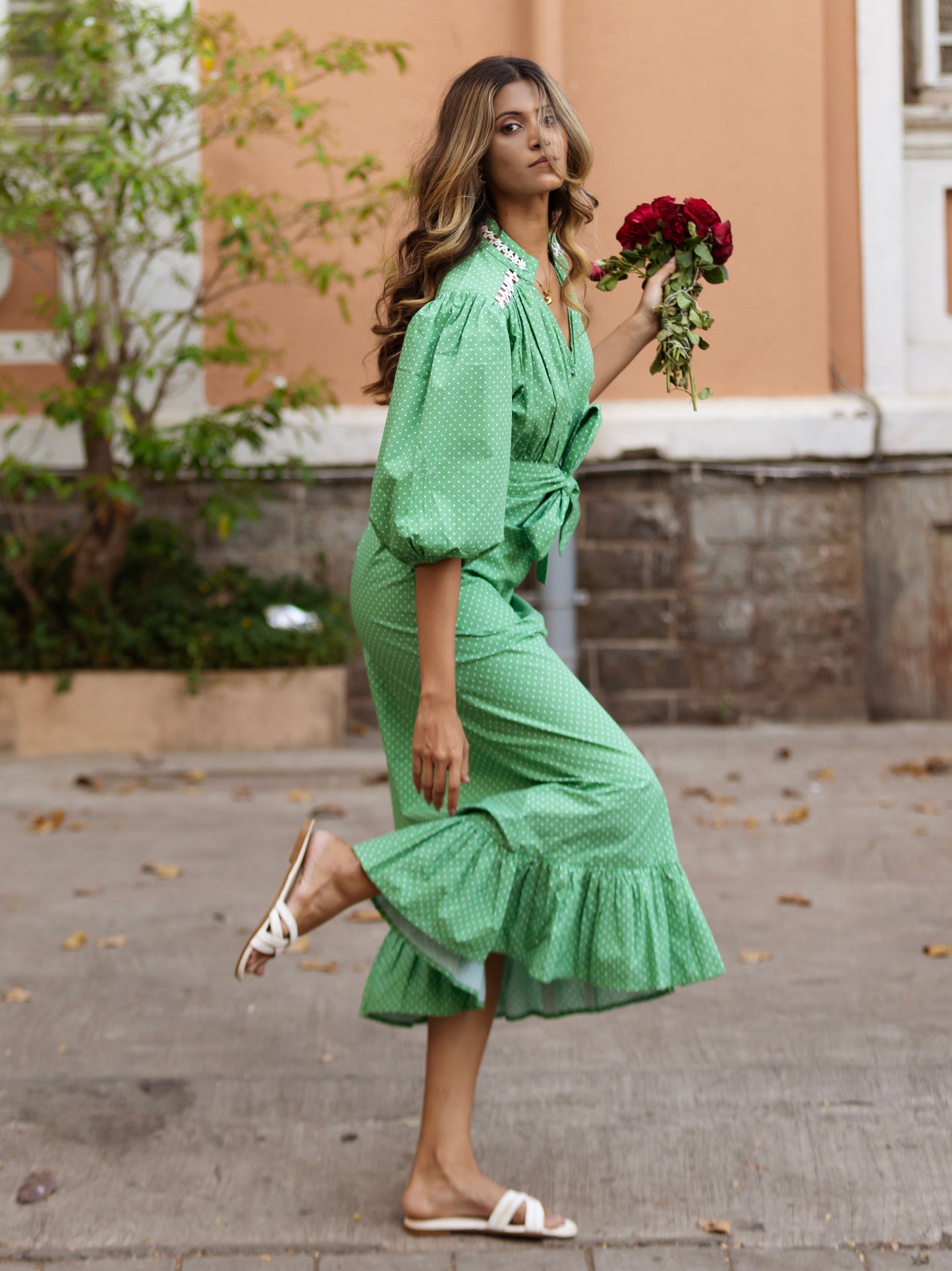 'FOLLOW YOUR HEART' DRESS IN APPLE DOT