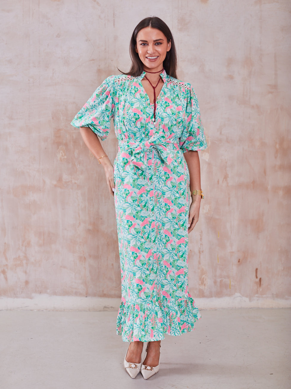 'FOLLOW YOUR HEART' DRESS IN PINK PARROT