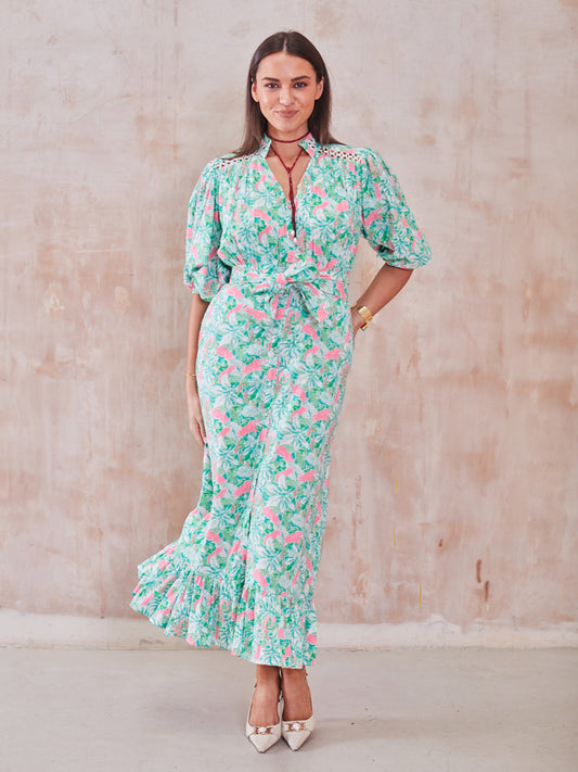'FOLLOW YOUR HEART' DRESS IN PINK PARROT