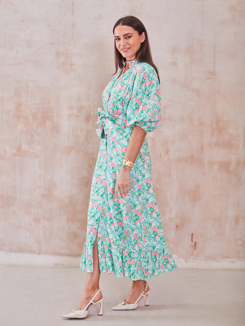 'FOLLOW YOUR HEART' DRESS IN PINK PARROT