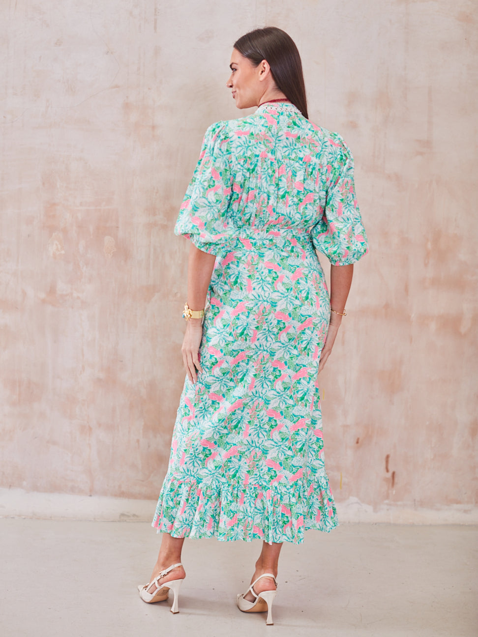 'FOLLOW YOUR HEART' DRESS IN PINK PARROT