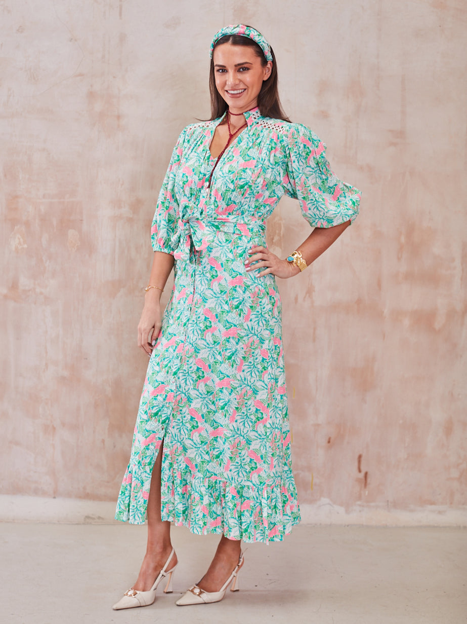 'FOLLOW YOUR HEART' DRESS IN PINK PARROT