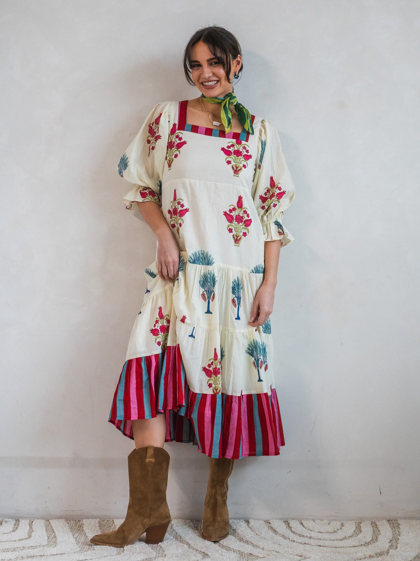 'FORTUNE FAVOURS' DRESS IN BLOOMING STRIPES