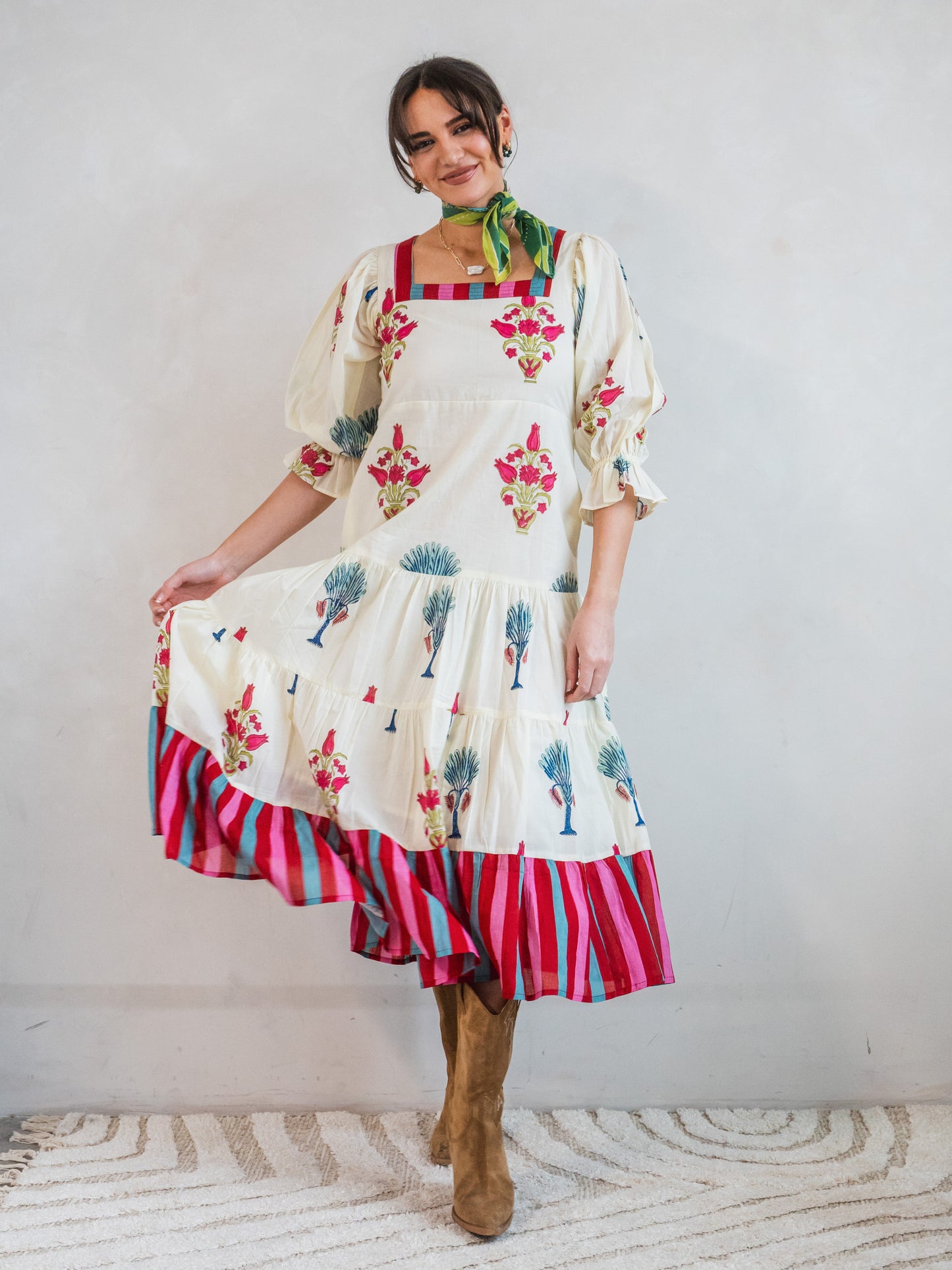 'FORTUNE FAVOURS' DRESS IN BLOOMING STRIPES