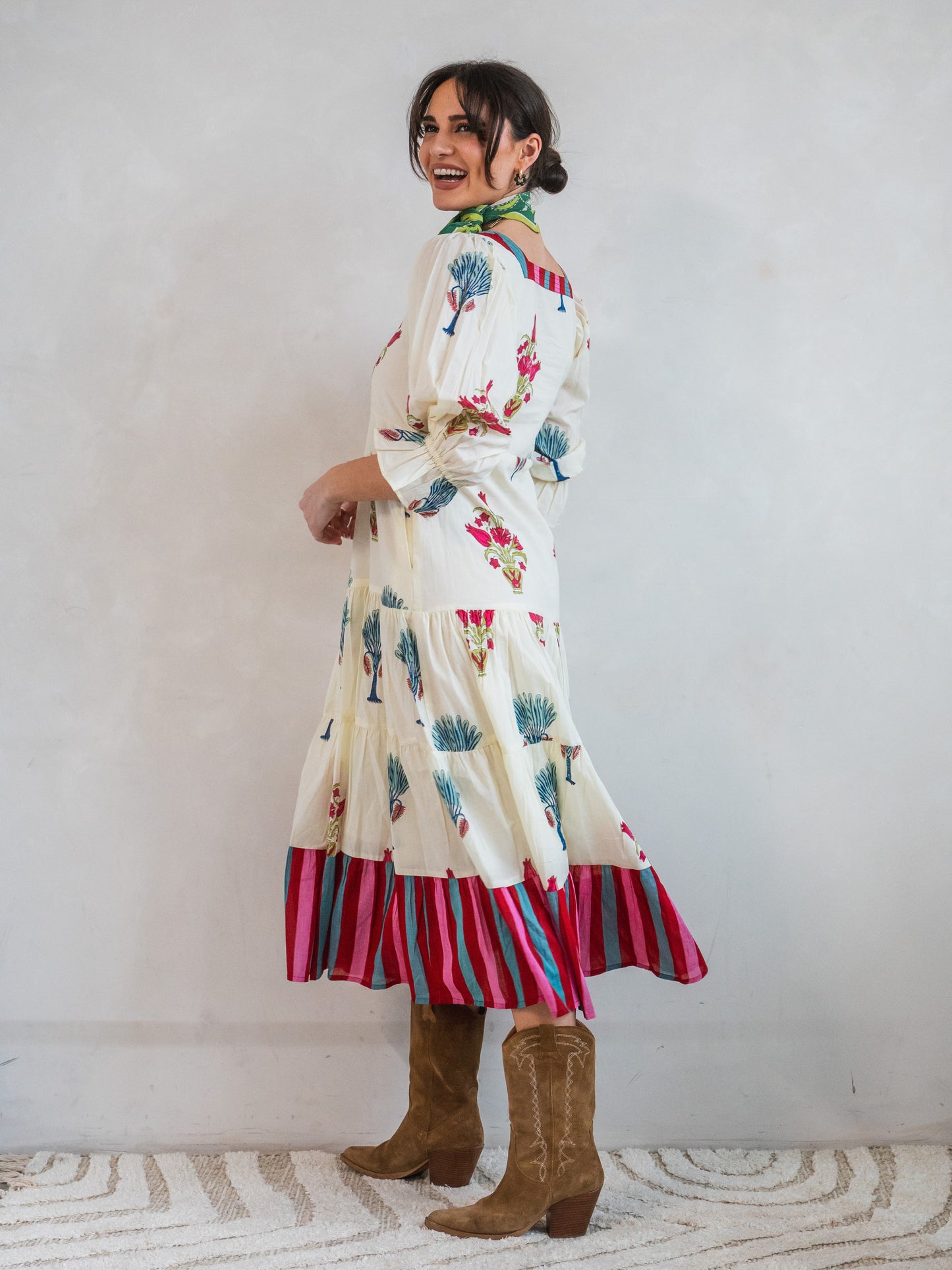 'FORTUNE FAVOURS' DRESS IN BLOOMING STRIPES