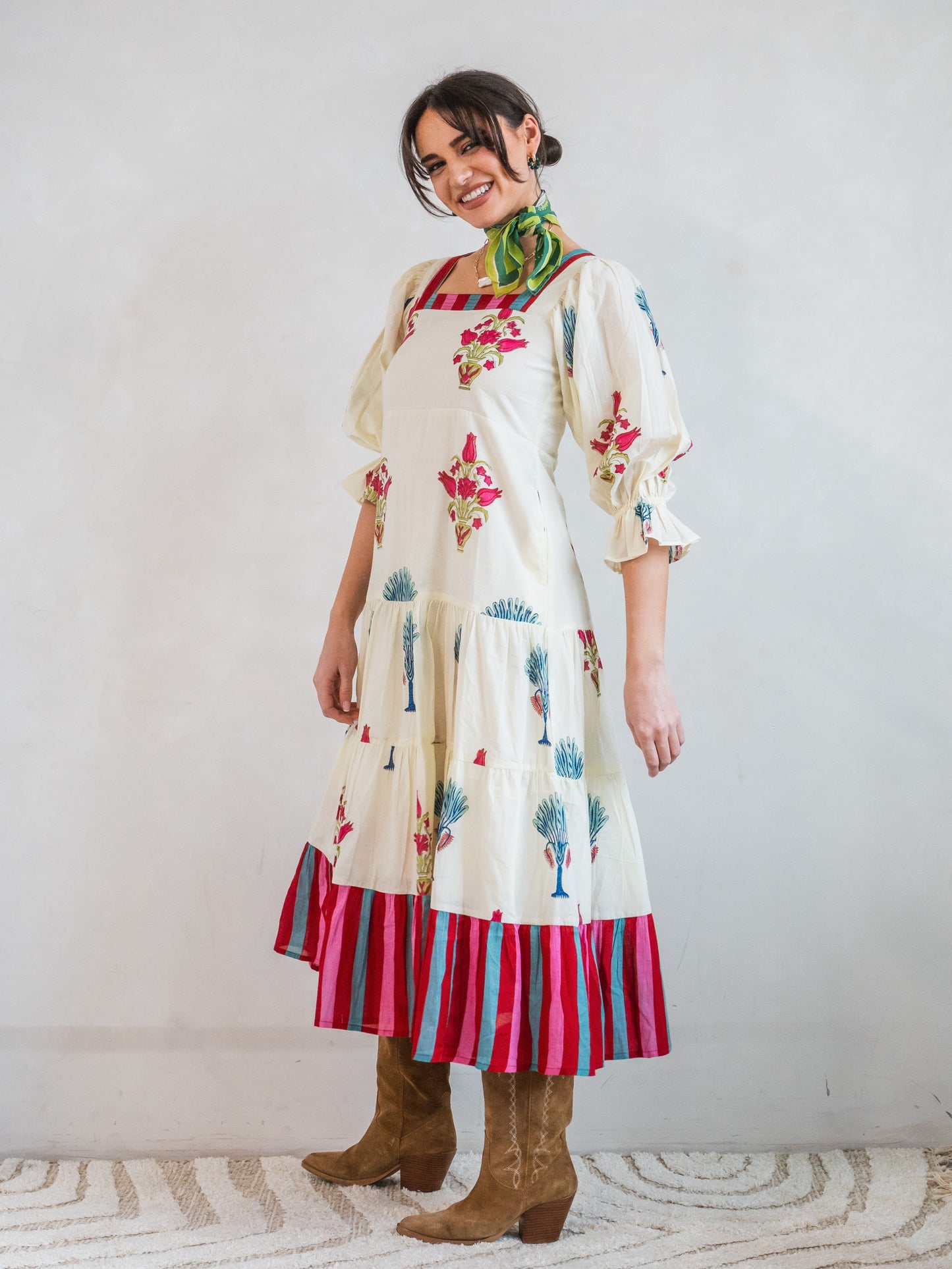 'FORTUNE FAVOURS' DRESS IN BLOOMING STRIPES