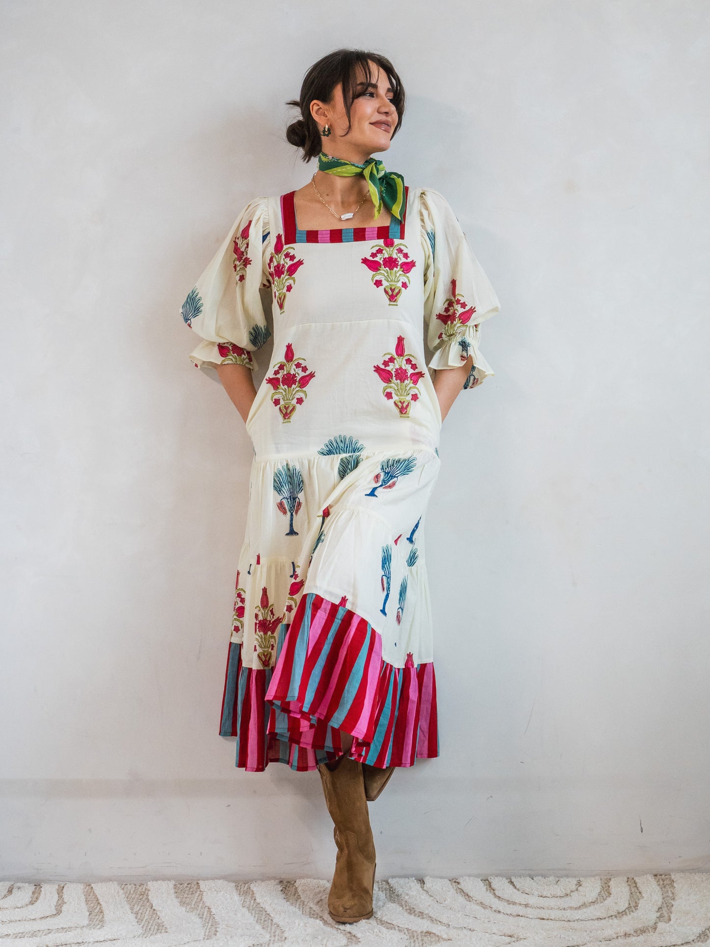 'FORTUNE FAVOURS' DRESS IN BLOOMING STRIPES