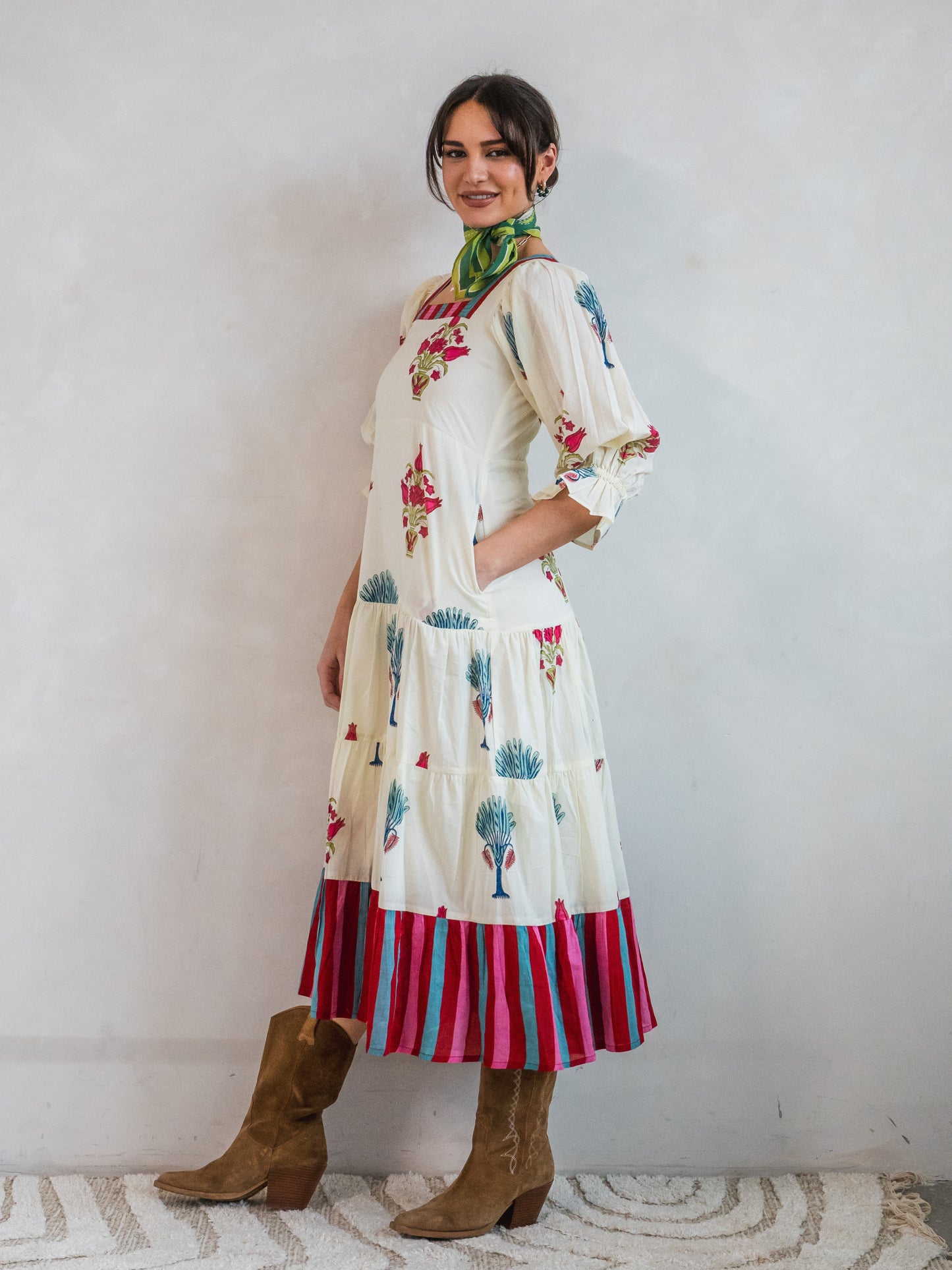 'FORTUNE FAVOURS' DRESS IN BLOOMING STRIPES