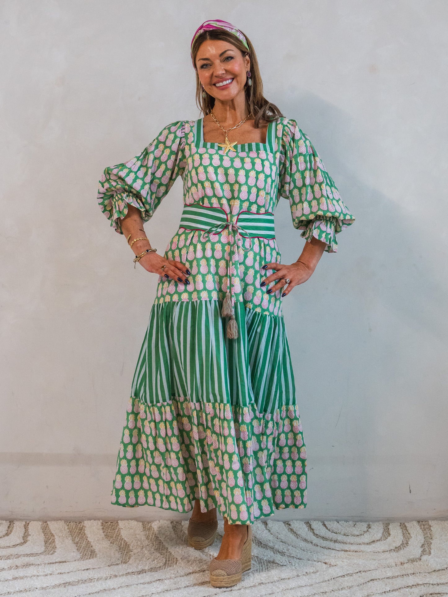 'FORTUNE FAVOURS' DRESS IN GREEN PINEAPPLE