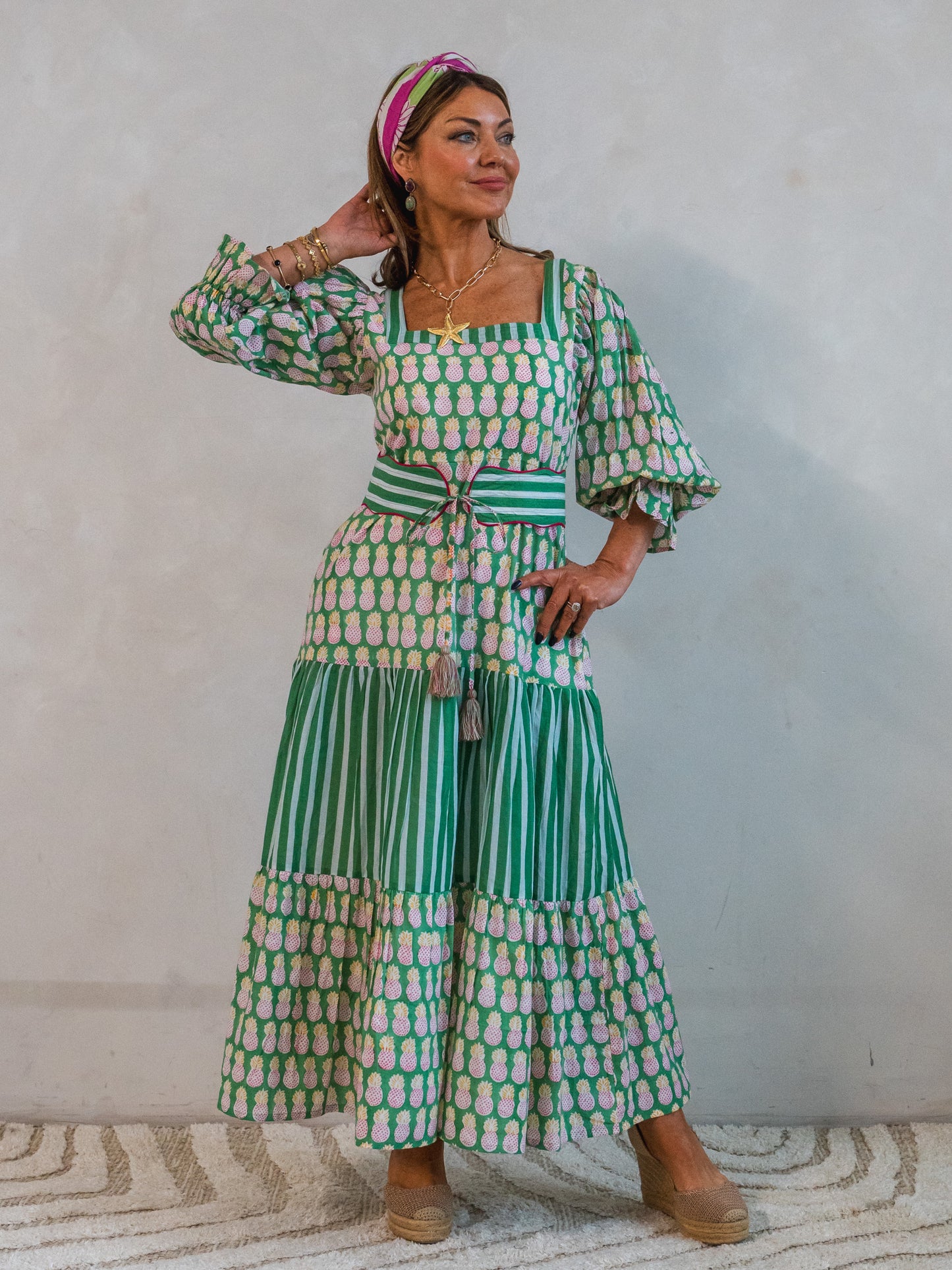 'FORTUNE FAVOURS' DRESS IN GREEN PINEAPPLE