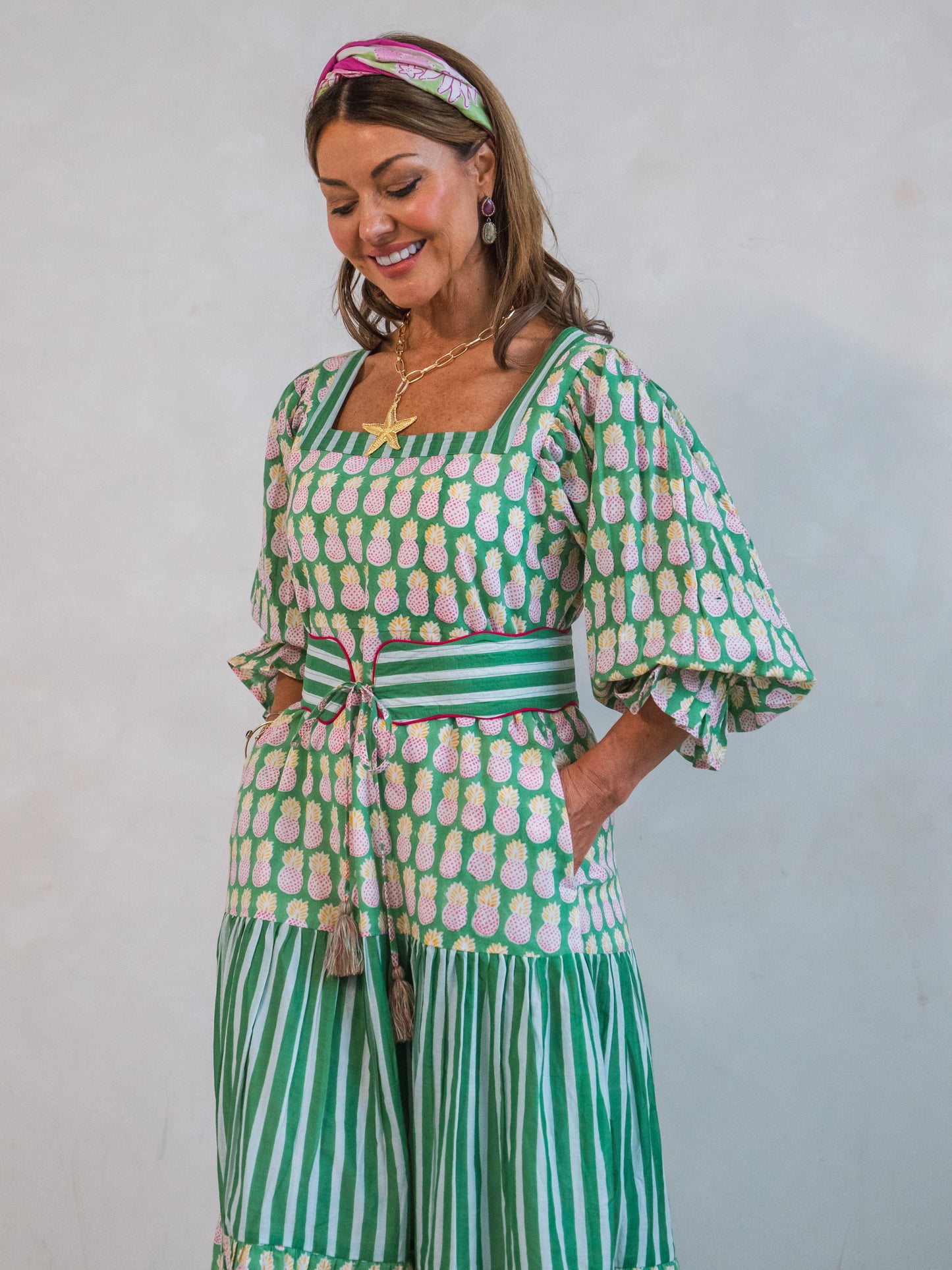 'FORTUNE FAVOURS' DRESS IN GREEN PINEAPPLE