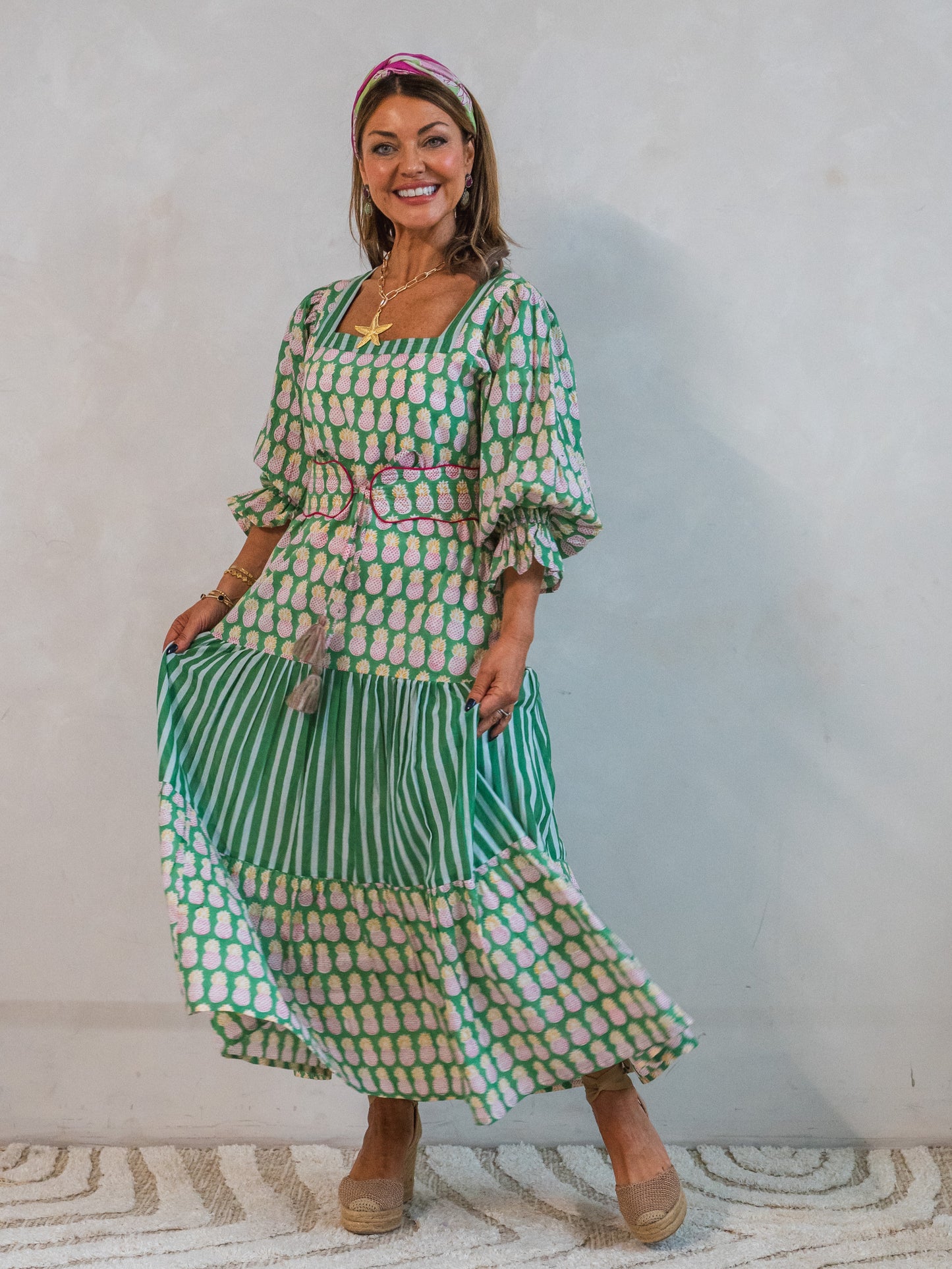 'FORTUNE FAVOURS' DRESS IN GREEN PINEAPPLE