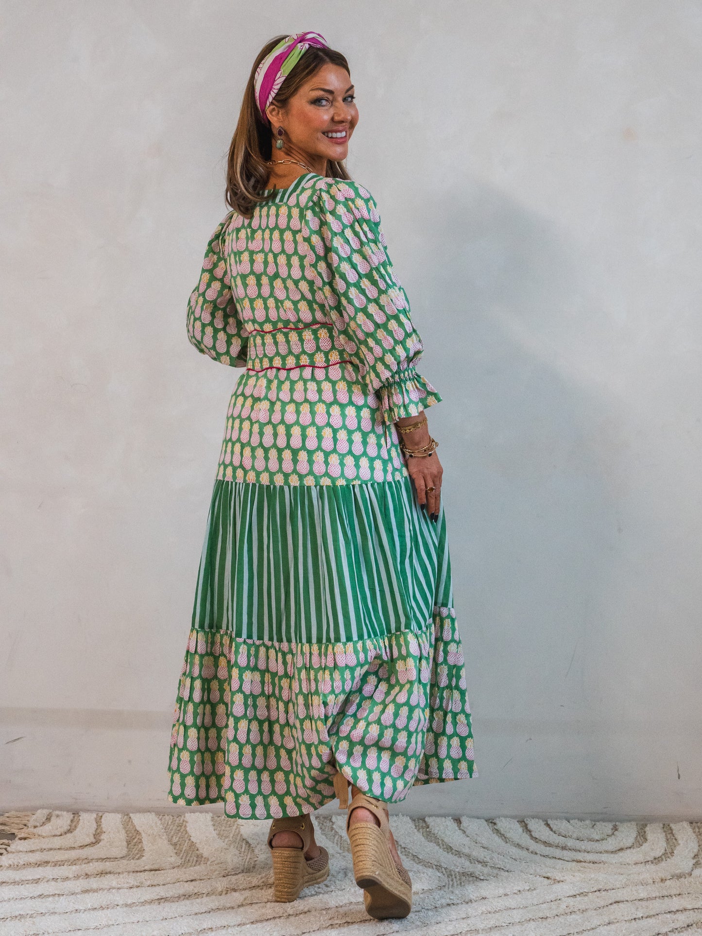 'FORTUNE FAVOURS' DRESS IN GREEN PINEAPPLE