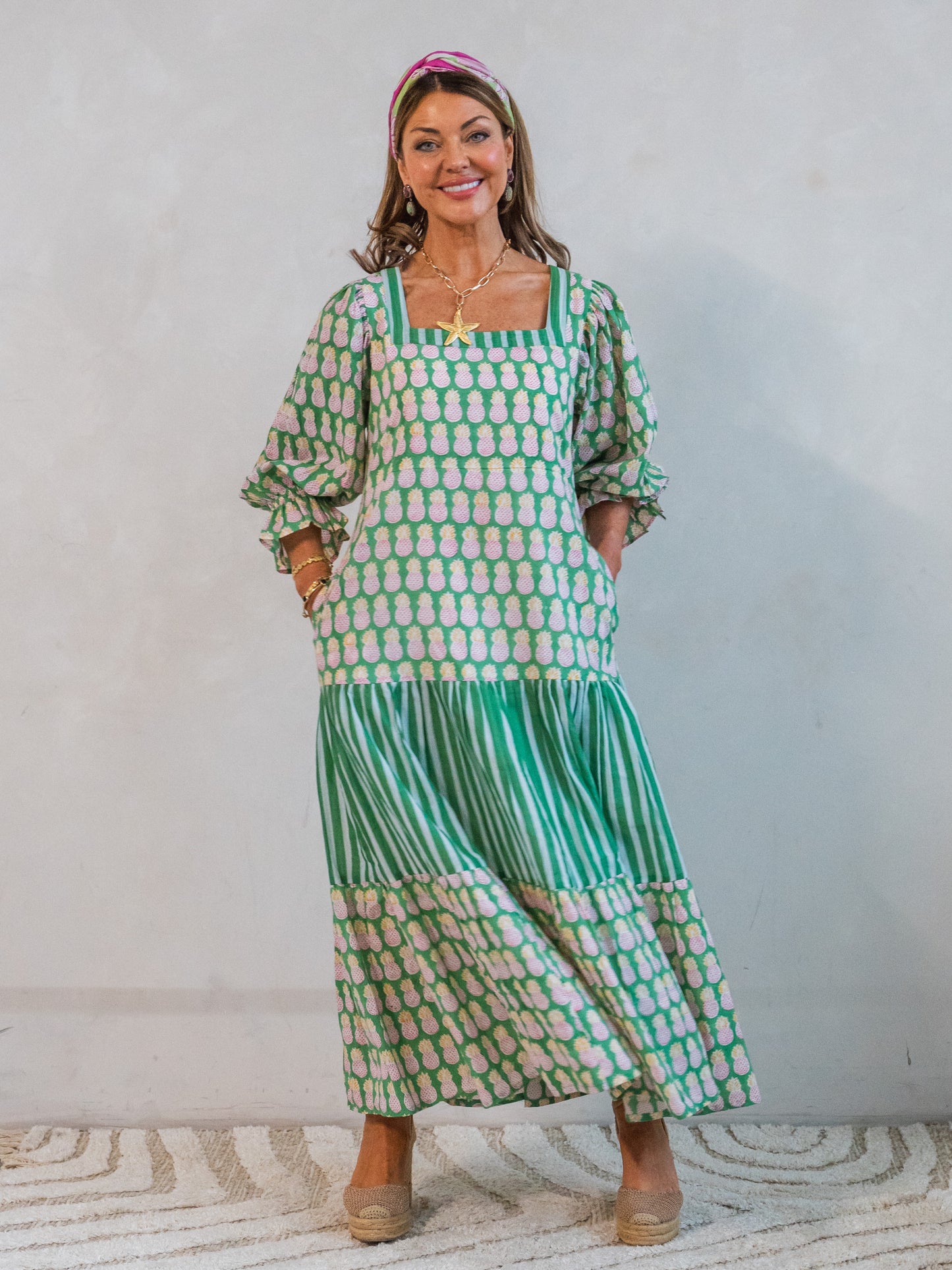 'FORTUNE FAVOURS' DRESS IN GREEN PINEAPPLE