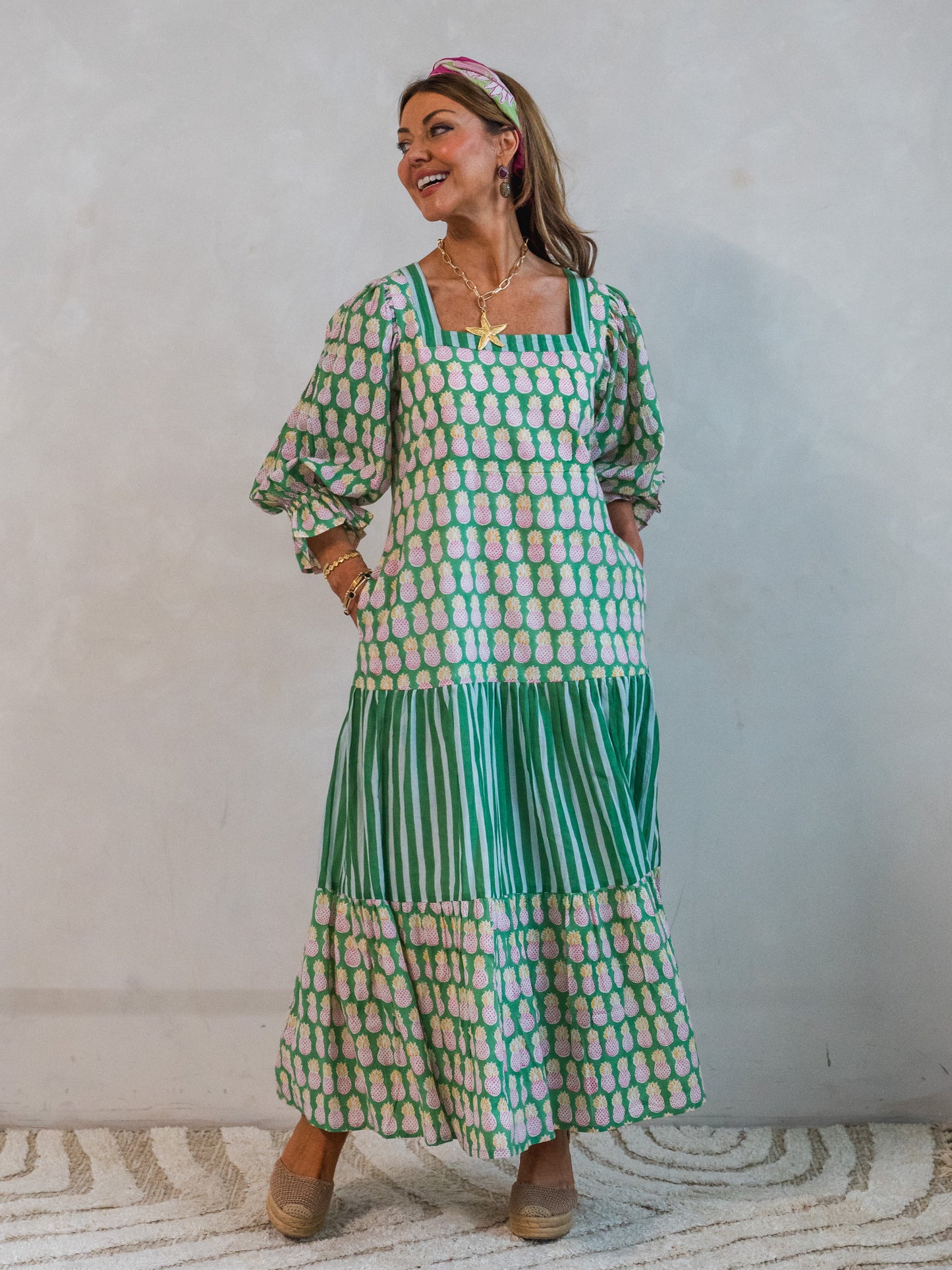 'FORTUNE FAVOURS' DRESS IN GREEN PINEAPPLE