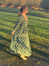 Load image into Gallery viewer, ‘GRACE V-DRESS’ IN FOREST GREEN
