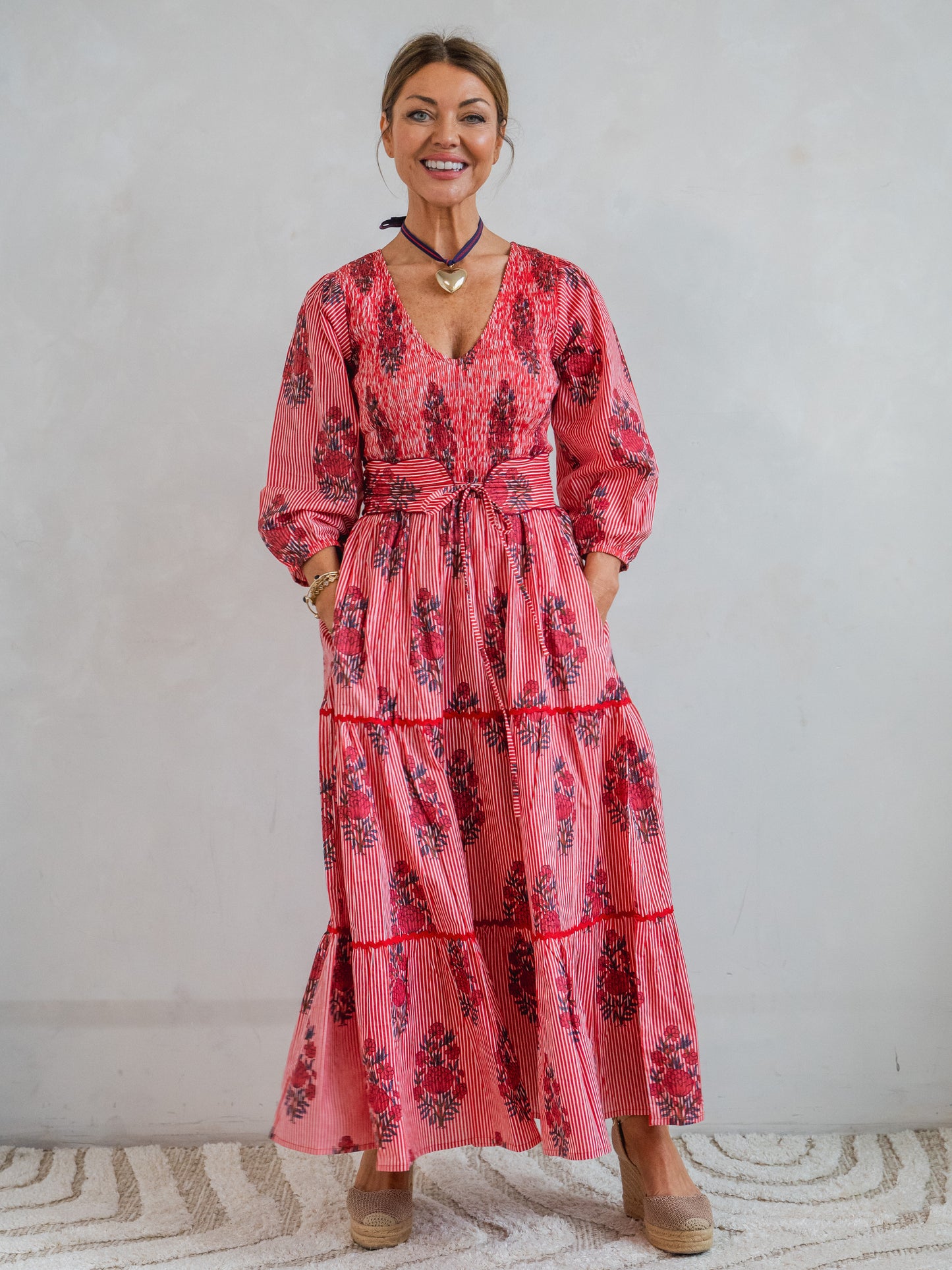'GRACE' DRESS IN STRIPEY RED GARLAND