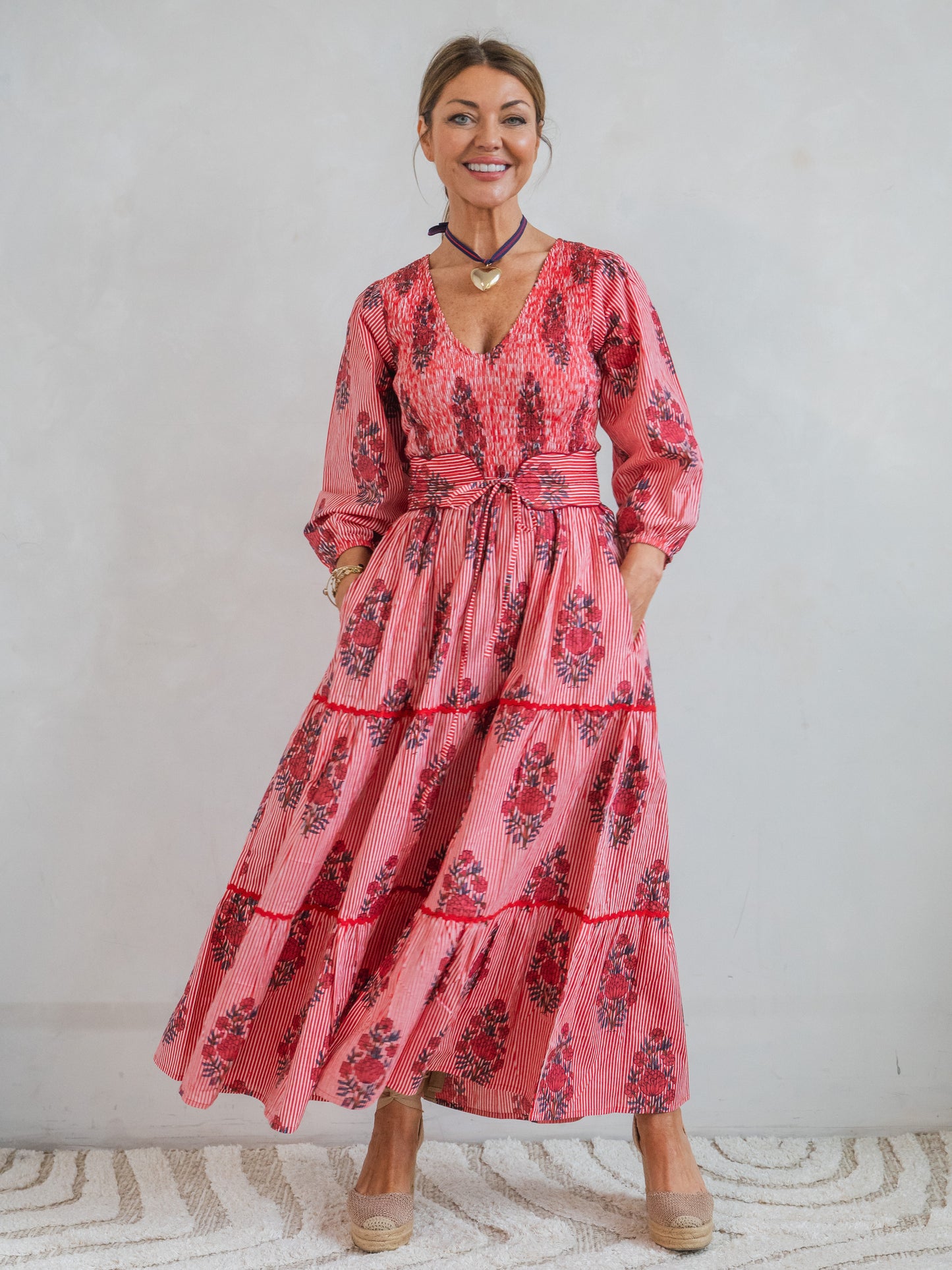 'GRACE' DRESS IN STRIPEY RED GARLAND