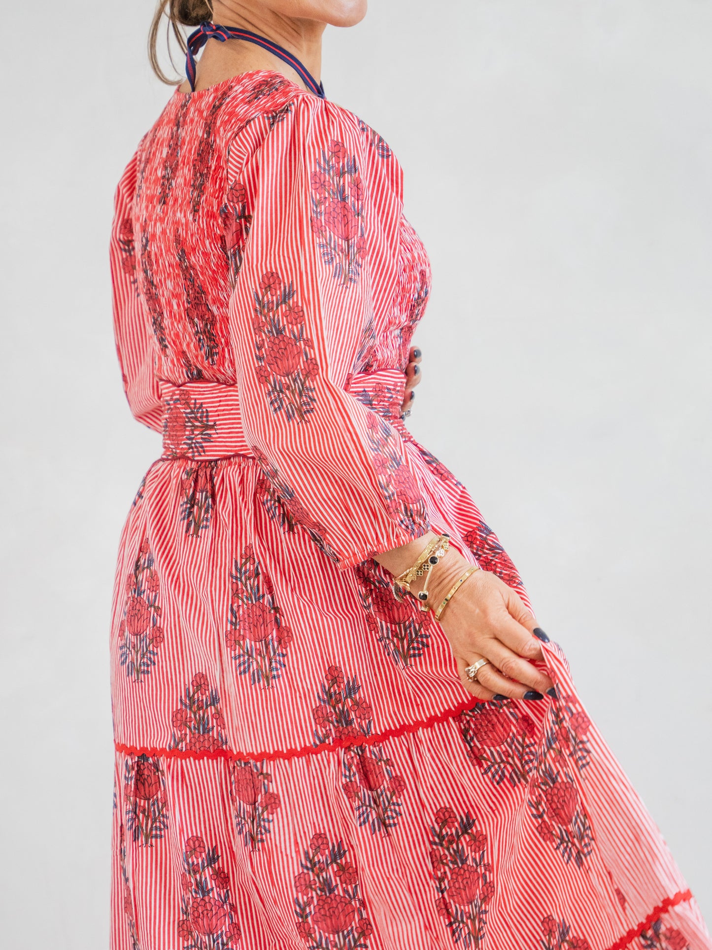 'GRACE' DRESS IN STRIPEY RED GARLAND