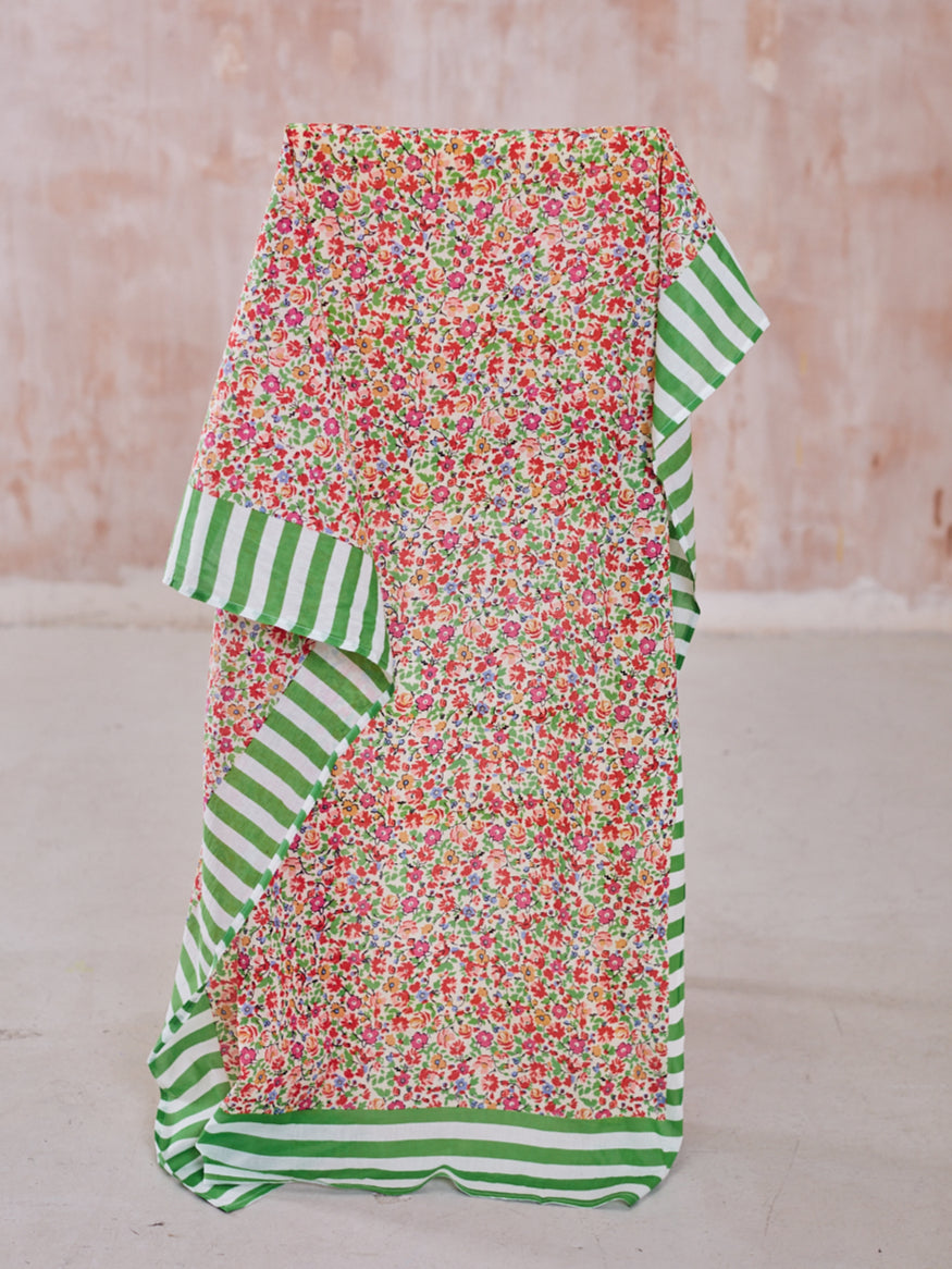 PAREO IN GREEN STRIPE FLORAL