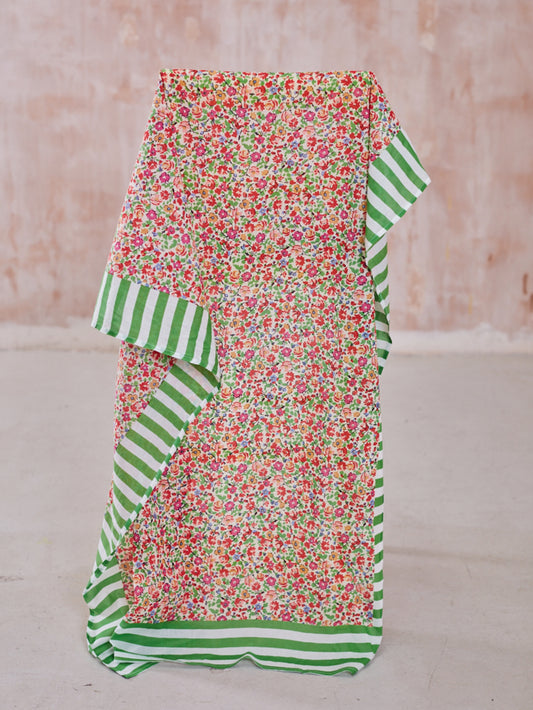 PAREO IN GREEN STRIPE FLORAL
